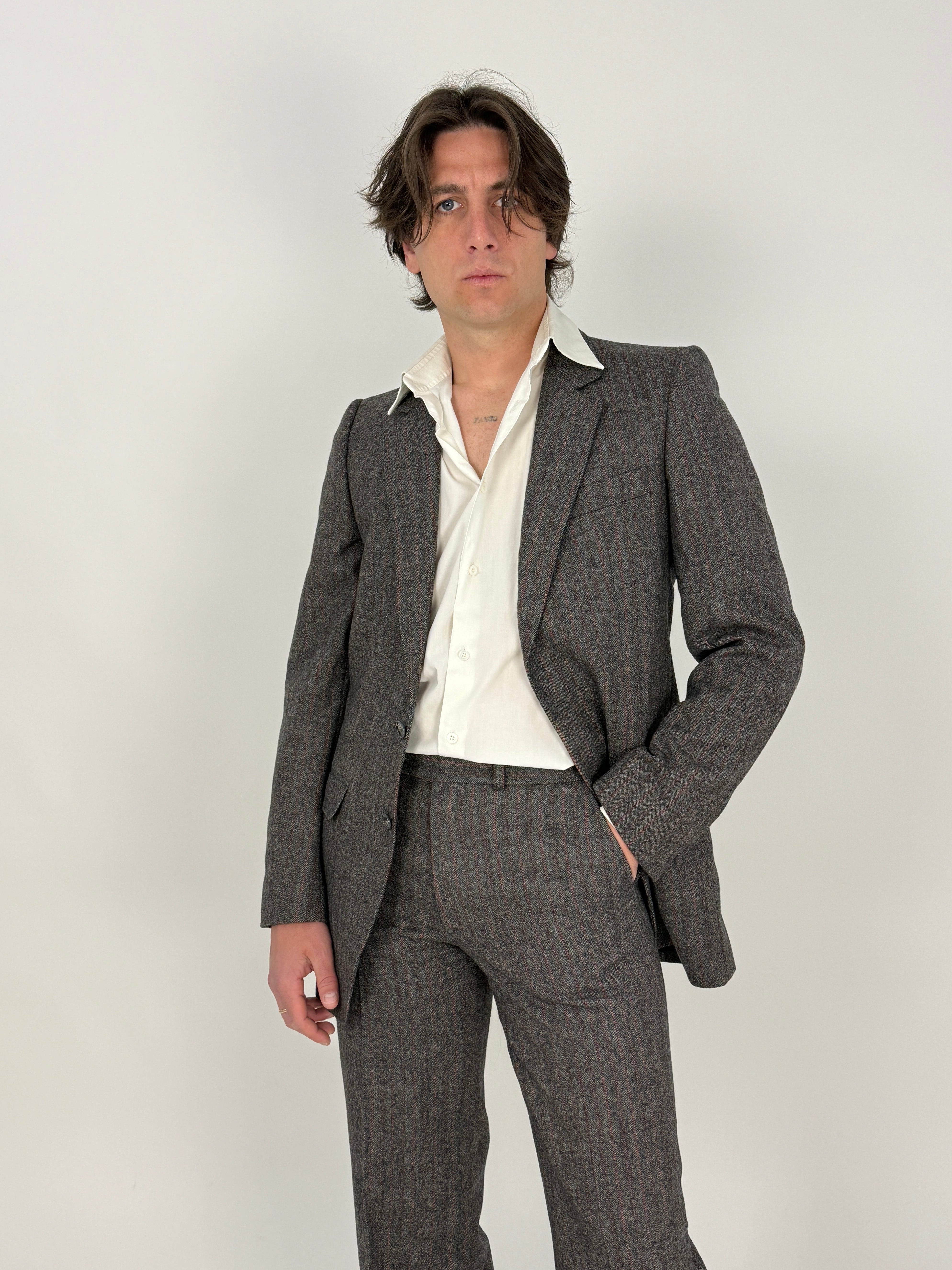 completo Bruno piattelli in pura lana gessata da uomo taglia 46 anni '70