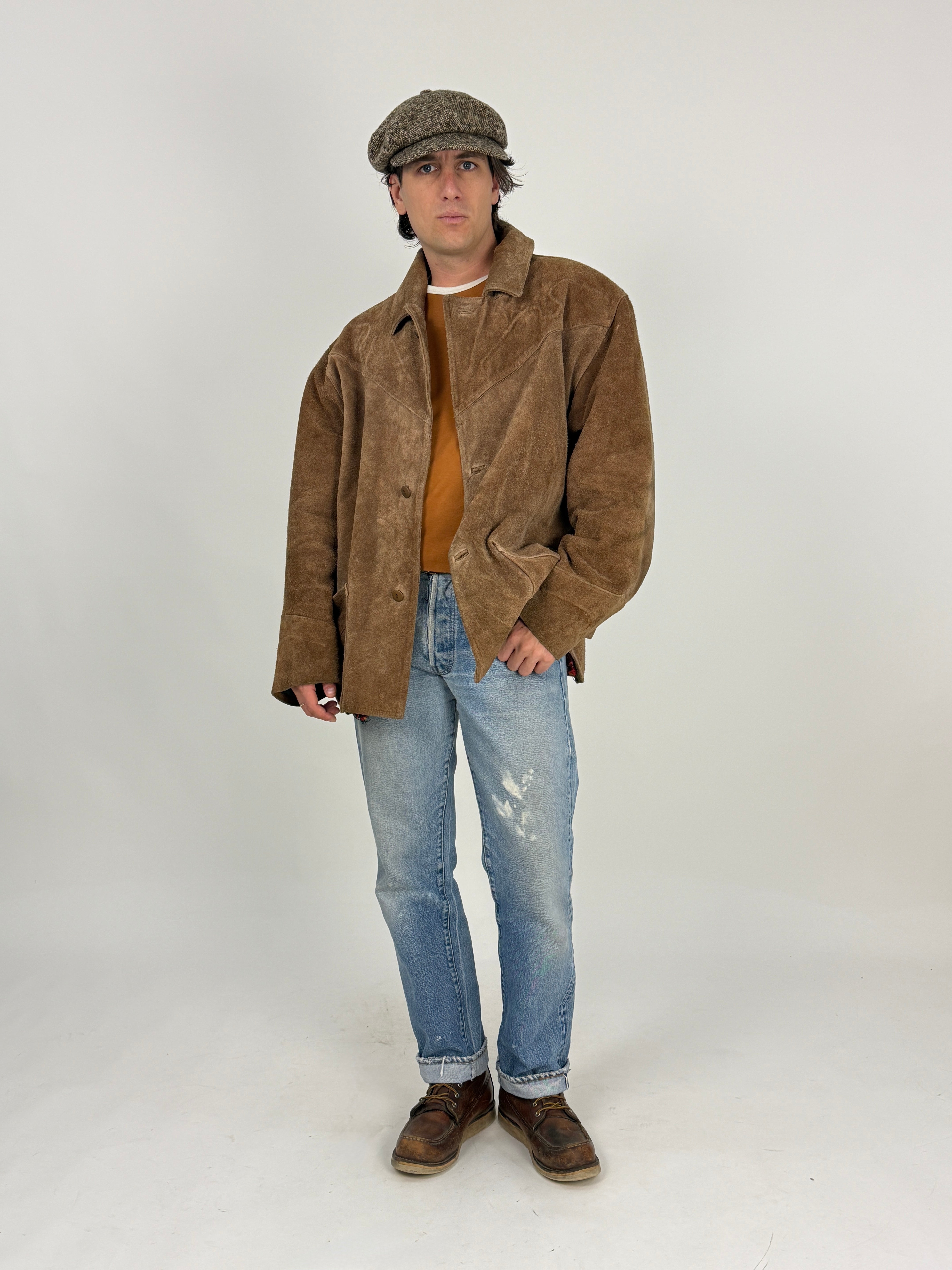 Giacca Western Ranch Coat Spitfire Camoscio Fodera Tartan Anni '70 - Taglia XL