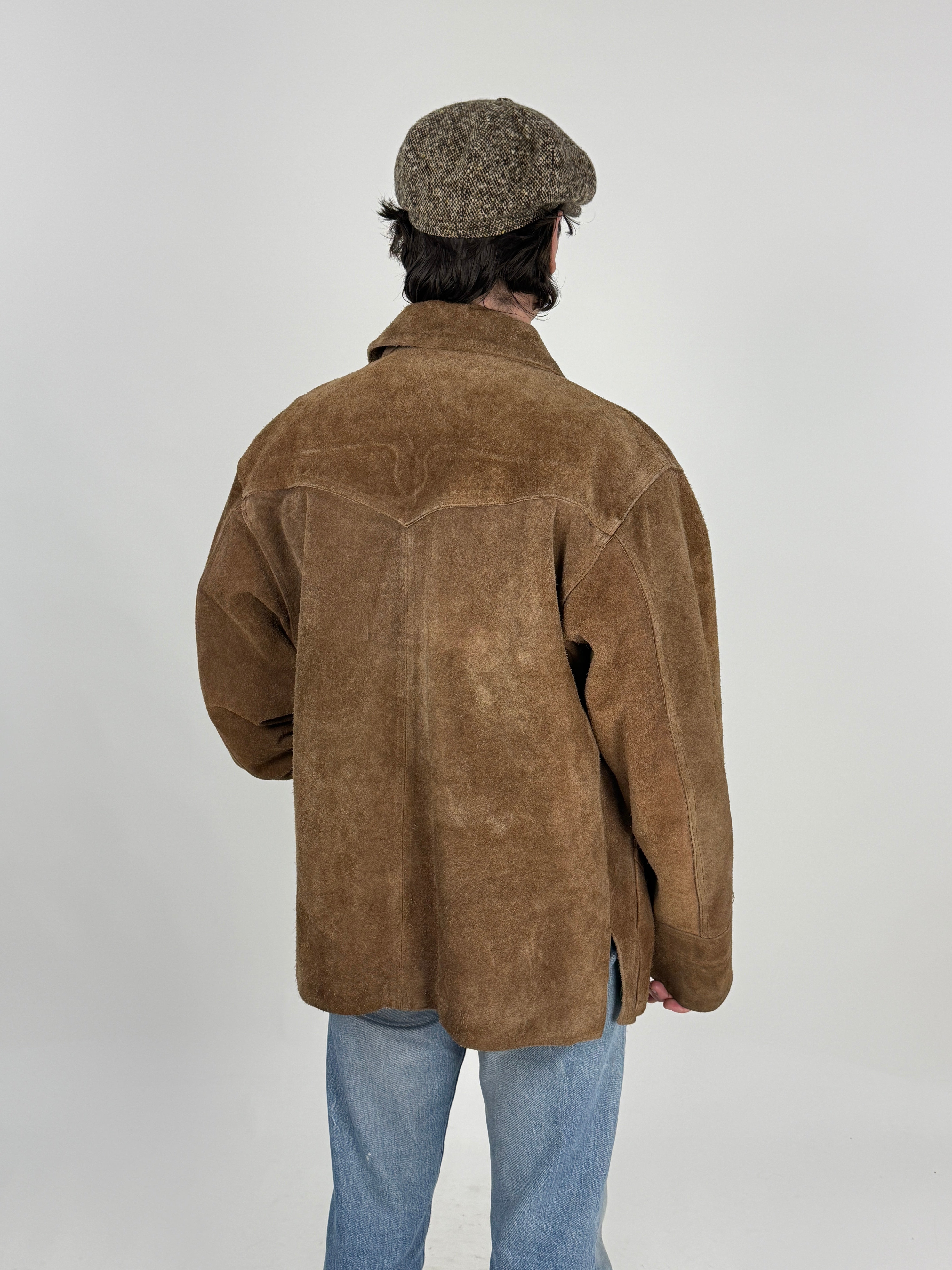 Giacca Western Ranch Coat Spitfire Camoscio - vista posteriore con carrè Western indossata