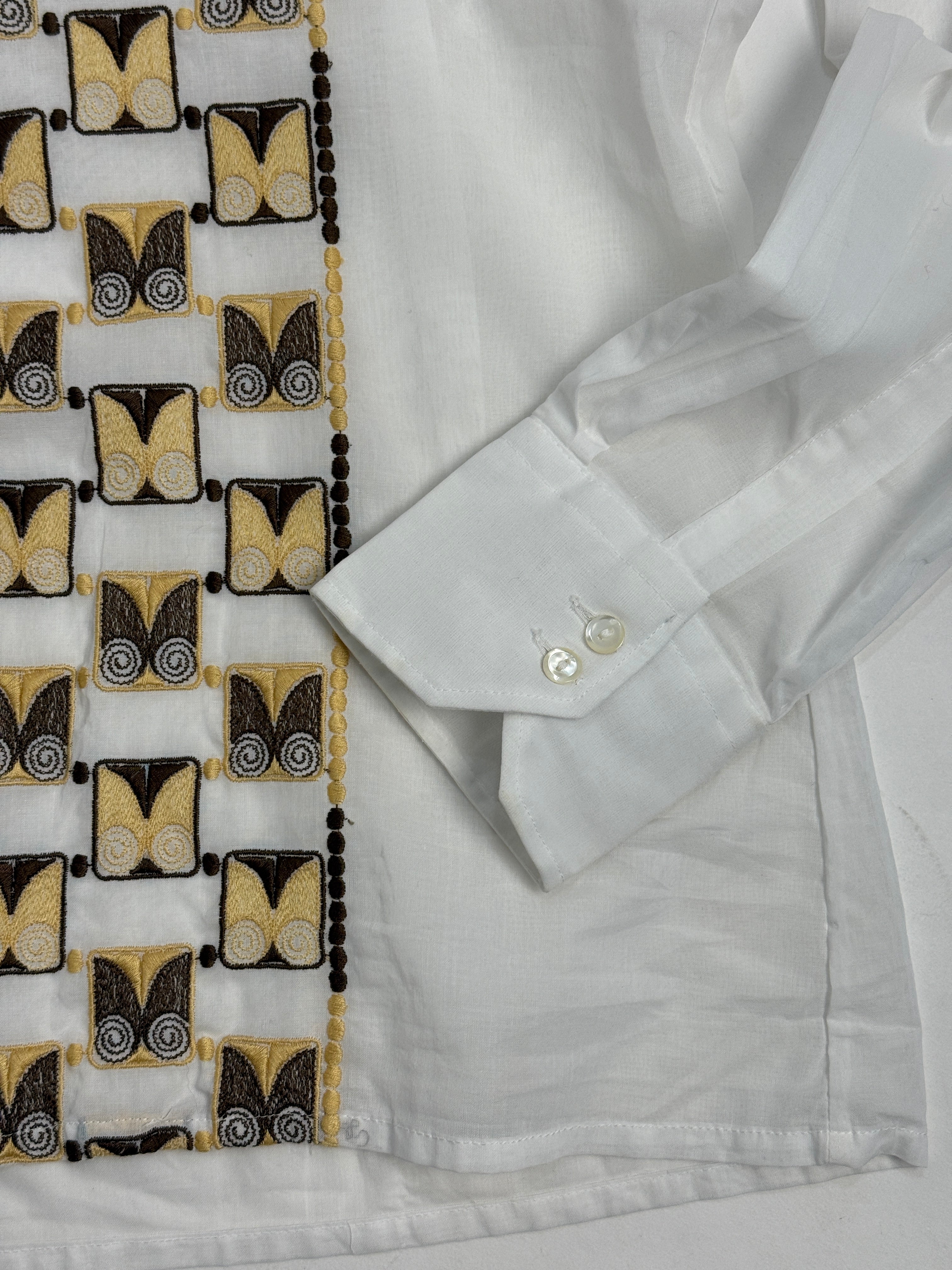Camicia anni '70 Bianca in cotone - Ricami Geometrici