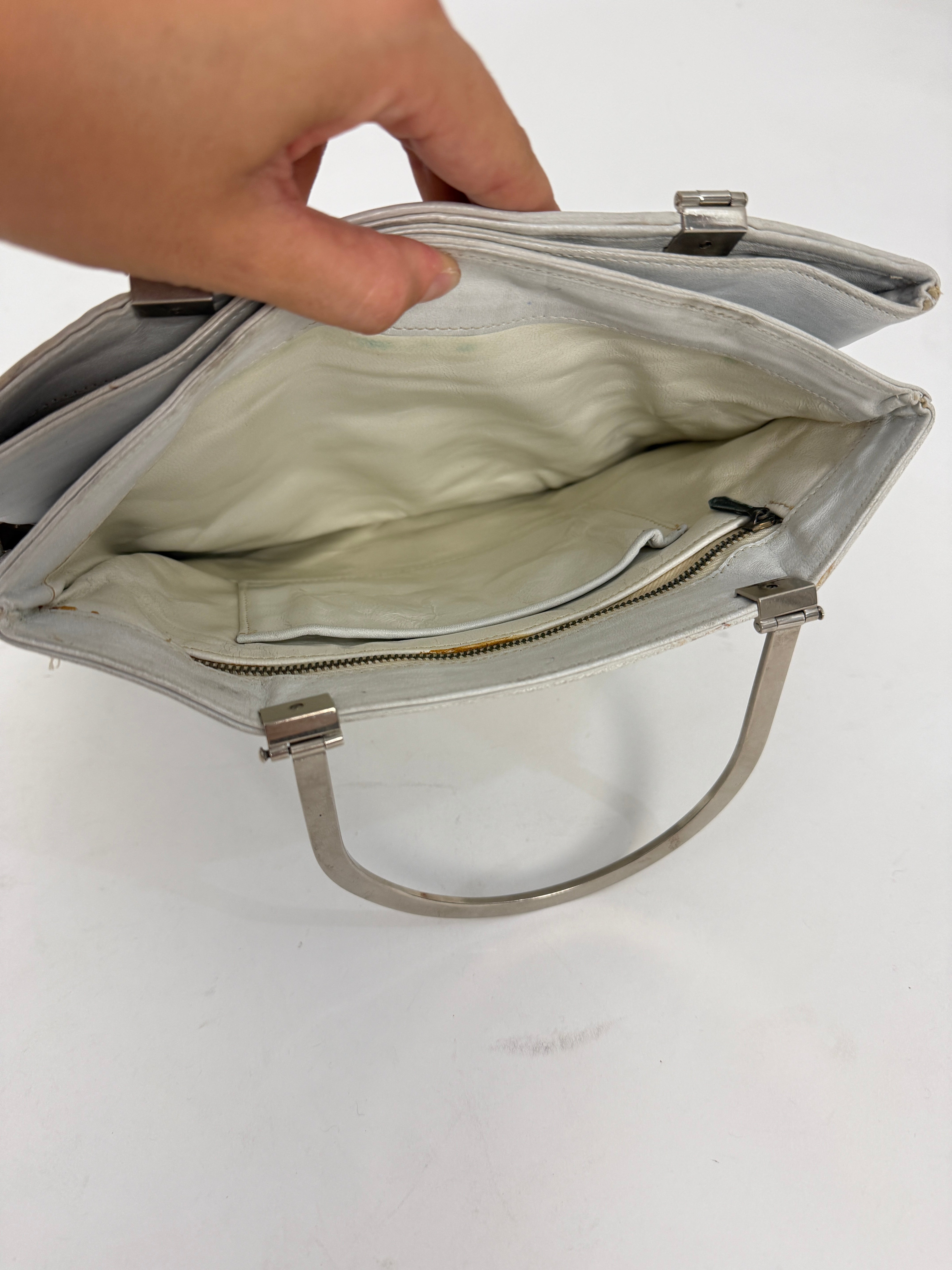 Borsa Patchwork Pelle Rettile Anni '70 - dettaglio chiusura bottone magnetico