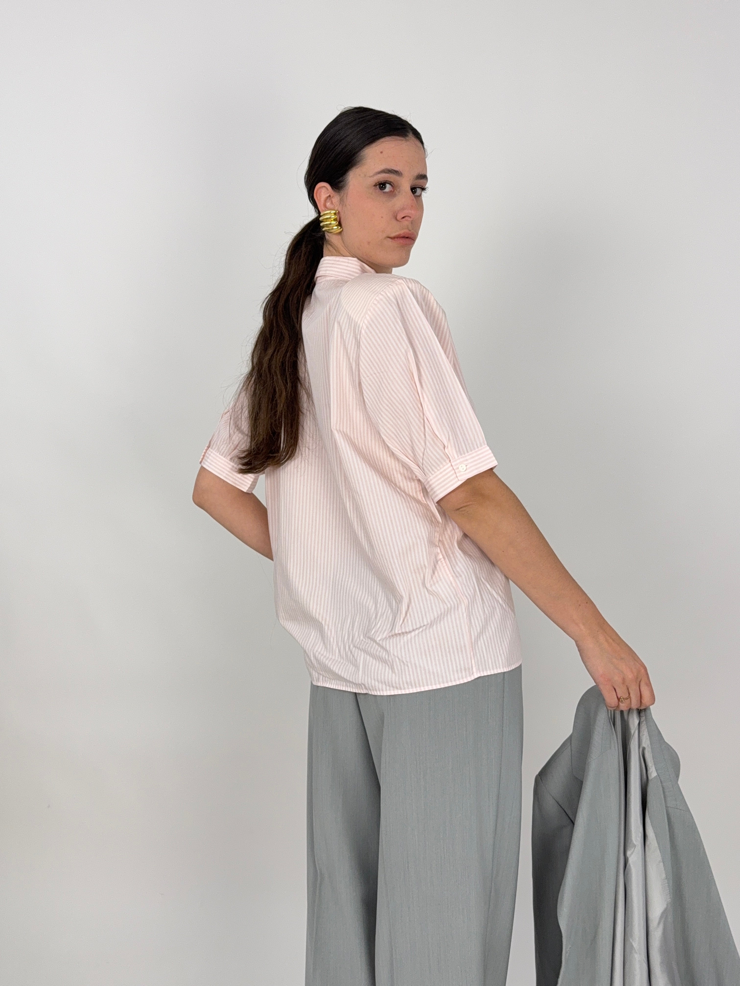 camicia vintage in cotone a righe e ricami