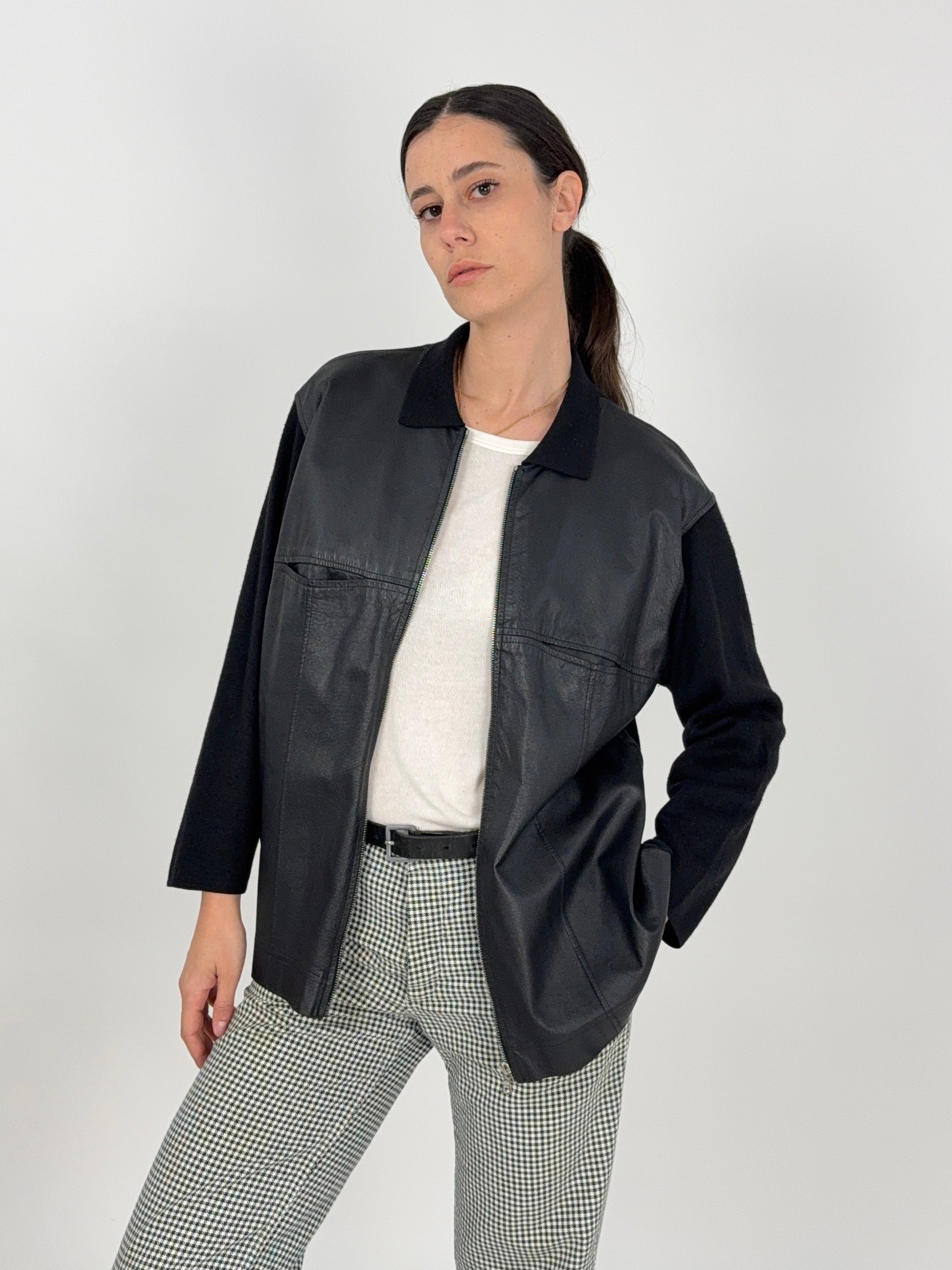 Giacca vintage in vera pelle e maglia