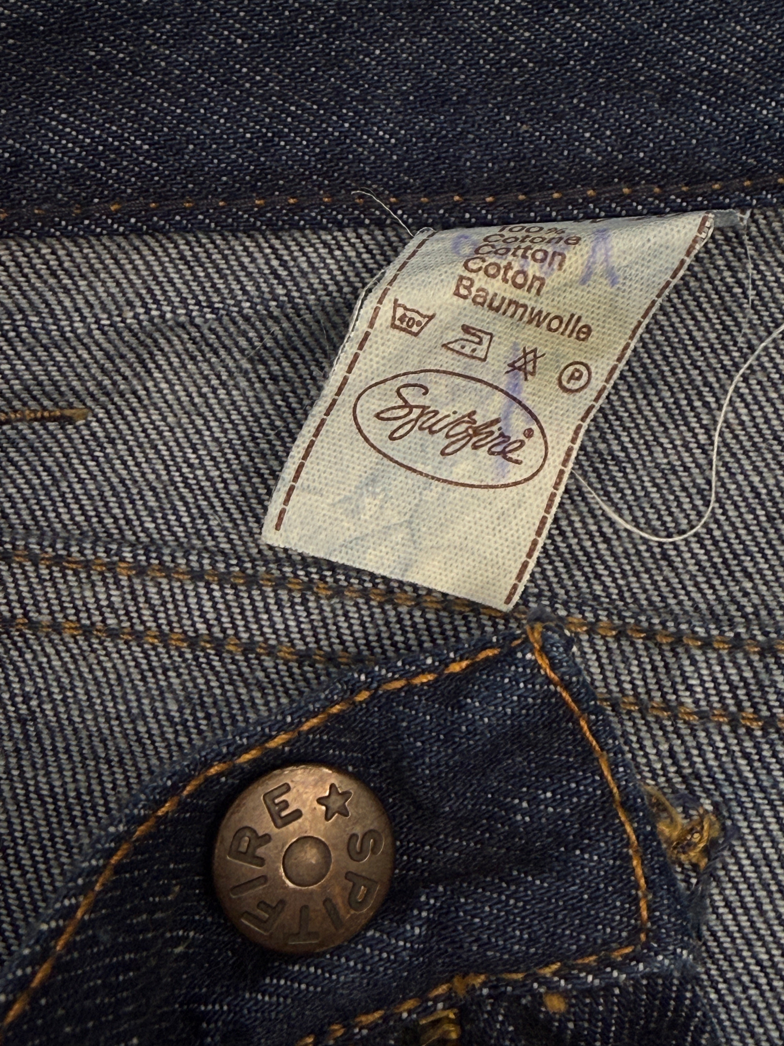 Jeans Spitfire Vintage Anni '70 Raw Denim - dettaglio etichetta interna originale e bottone FIRE★SR bronzato