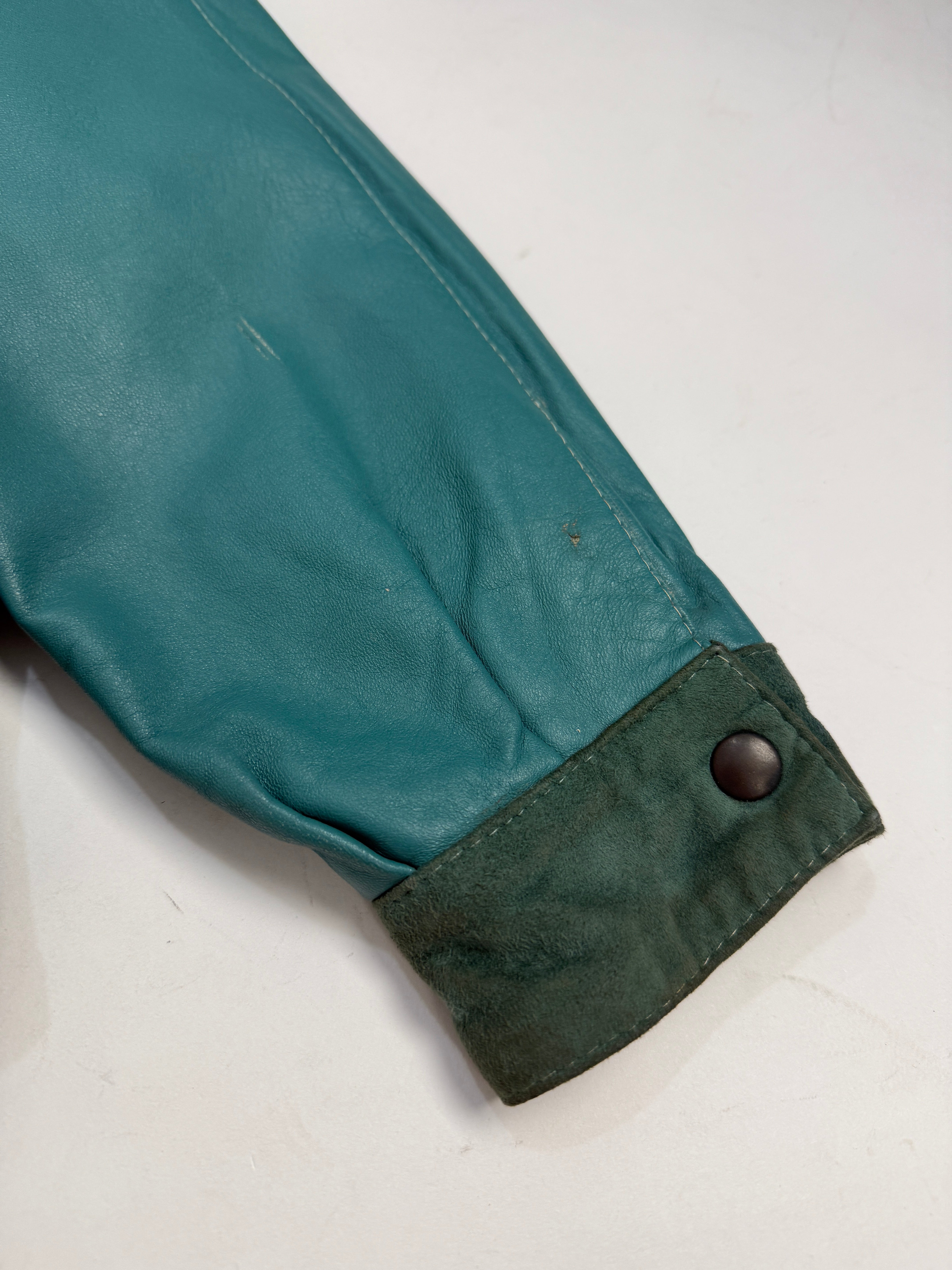 Bomber anni '80 in vera pelle - Verde Acqua