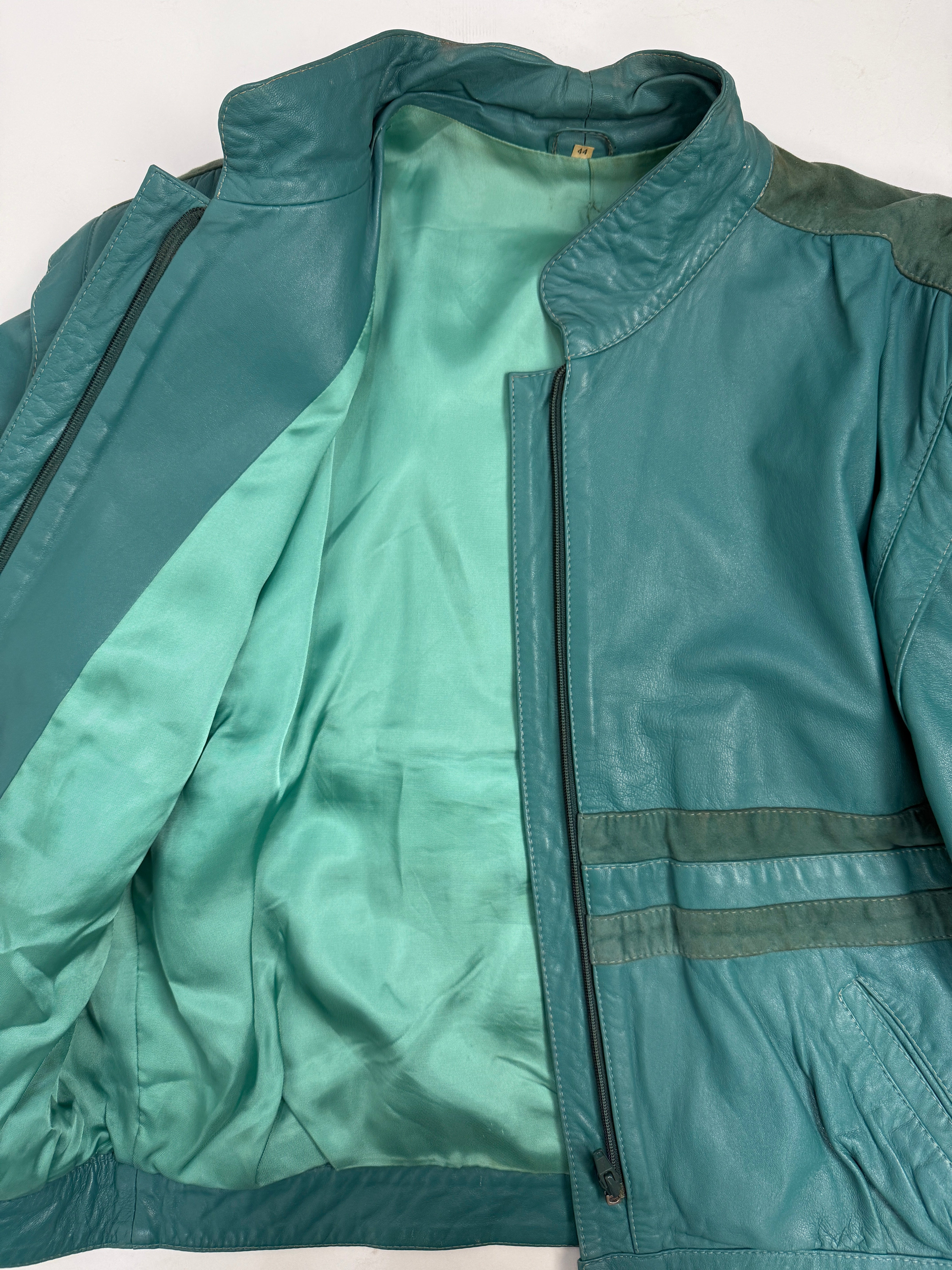 Bomber anni '80 in vera pelle - Verde Acqua