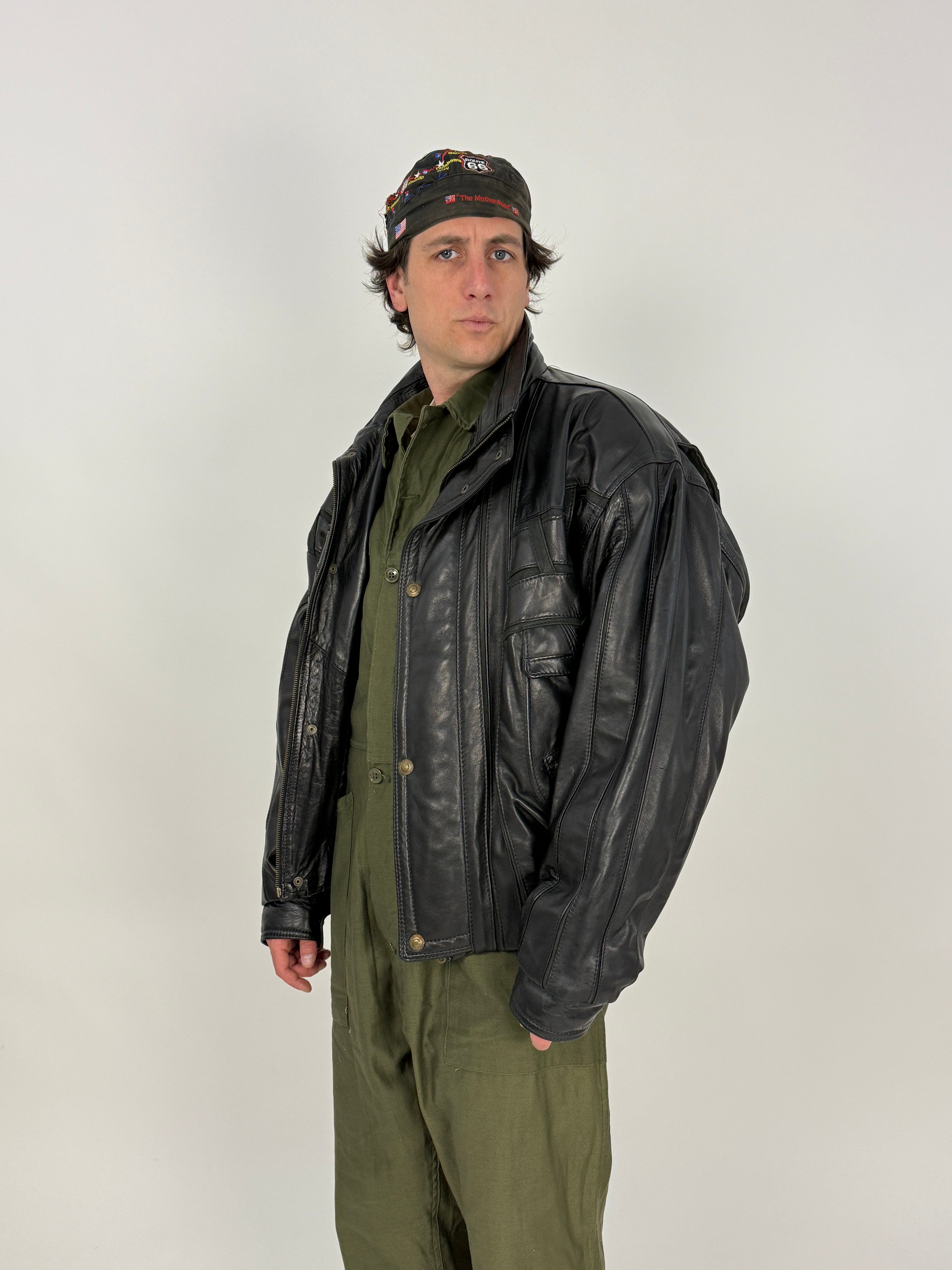 Bomber anni '80 in vera pelle nera