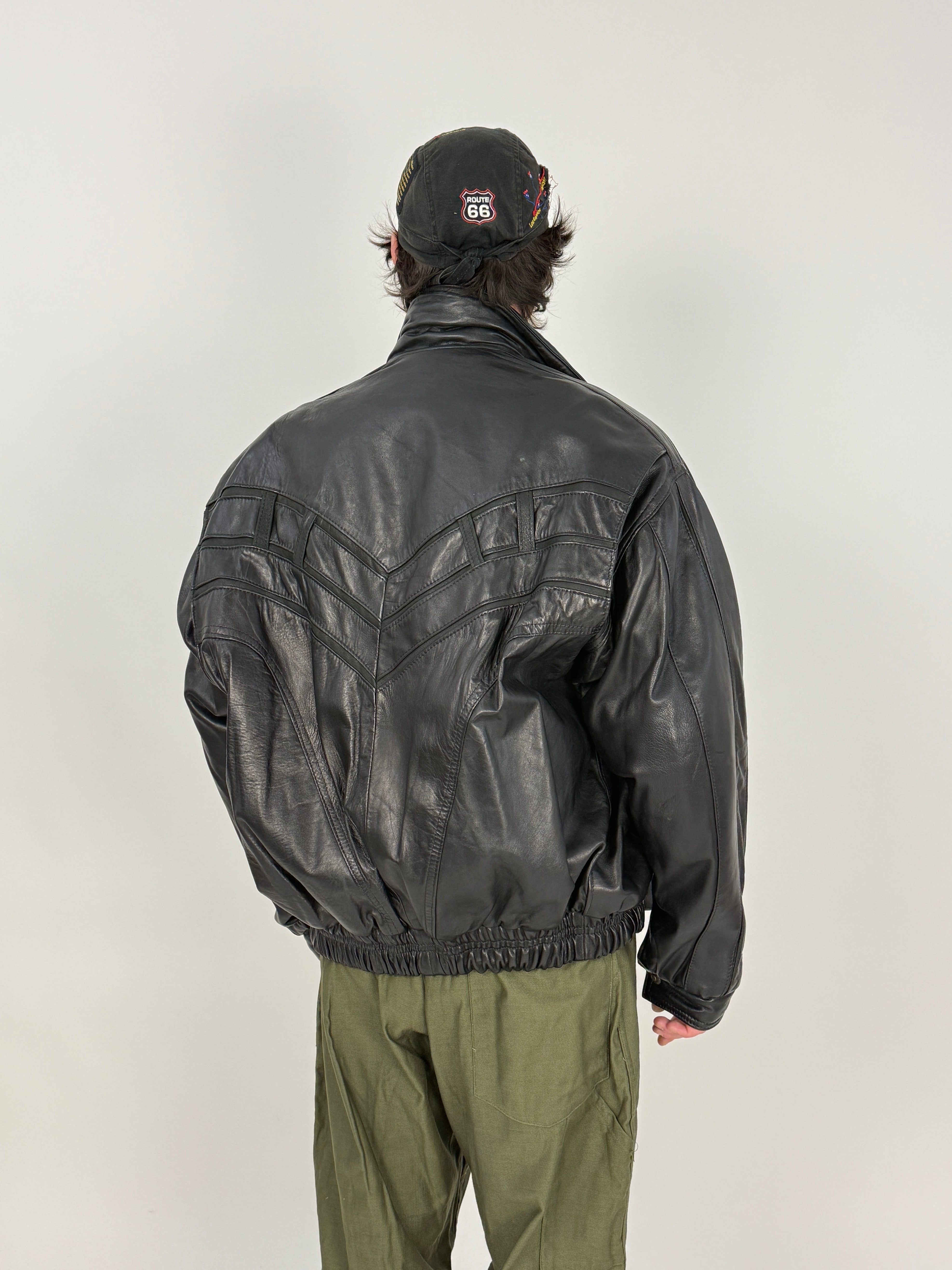 Bomber anni '80 in vera pelle nera