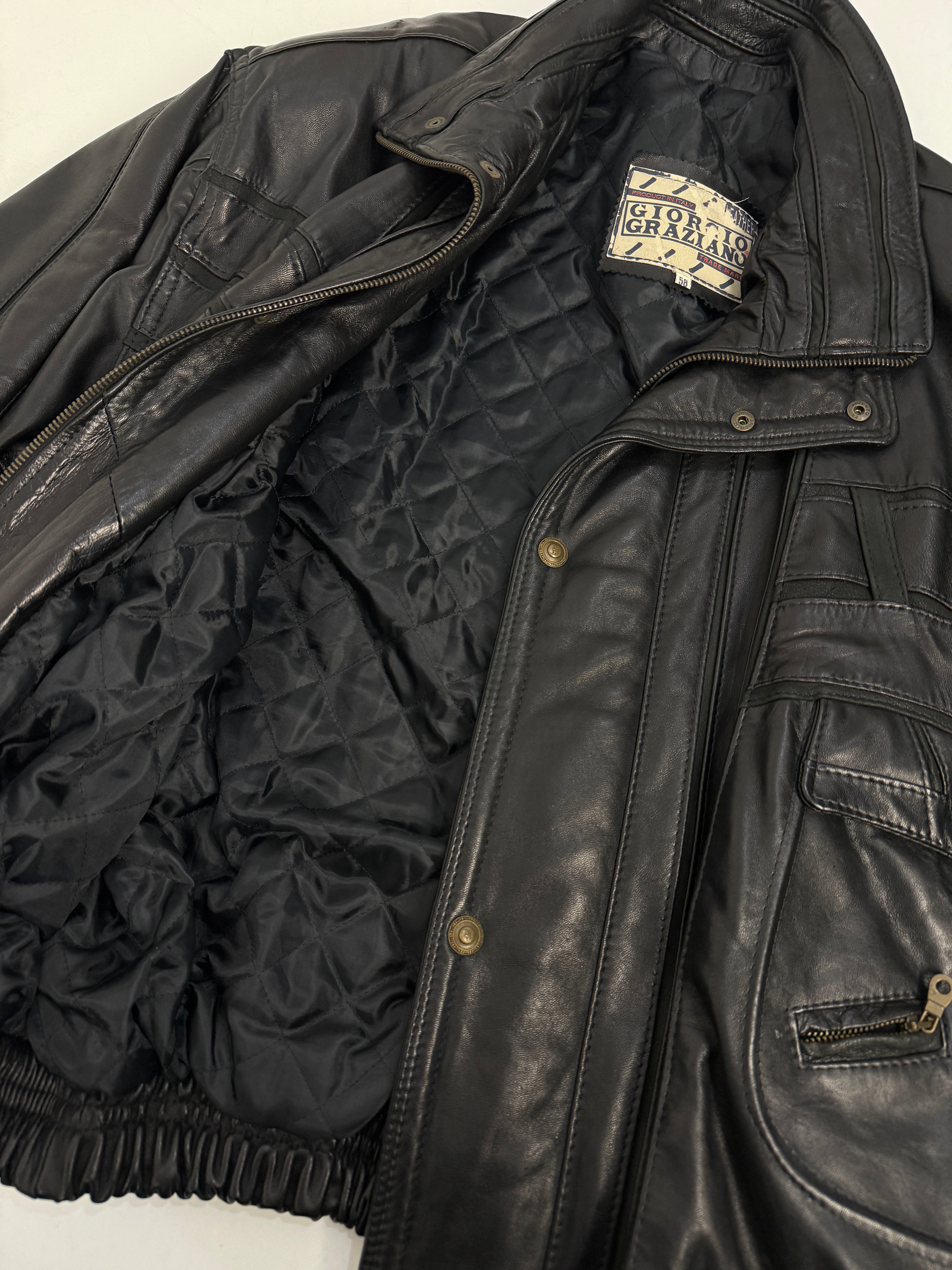 Bomber anni '80 in vera pelle nera