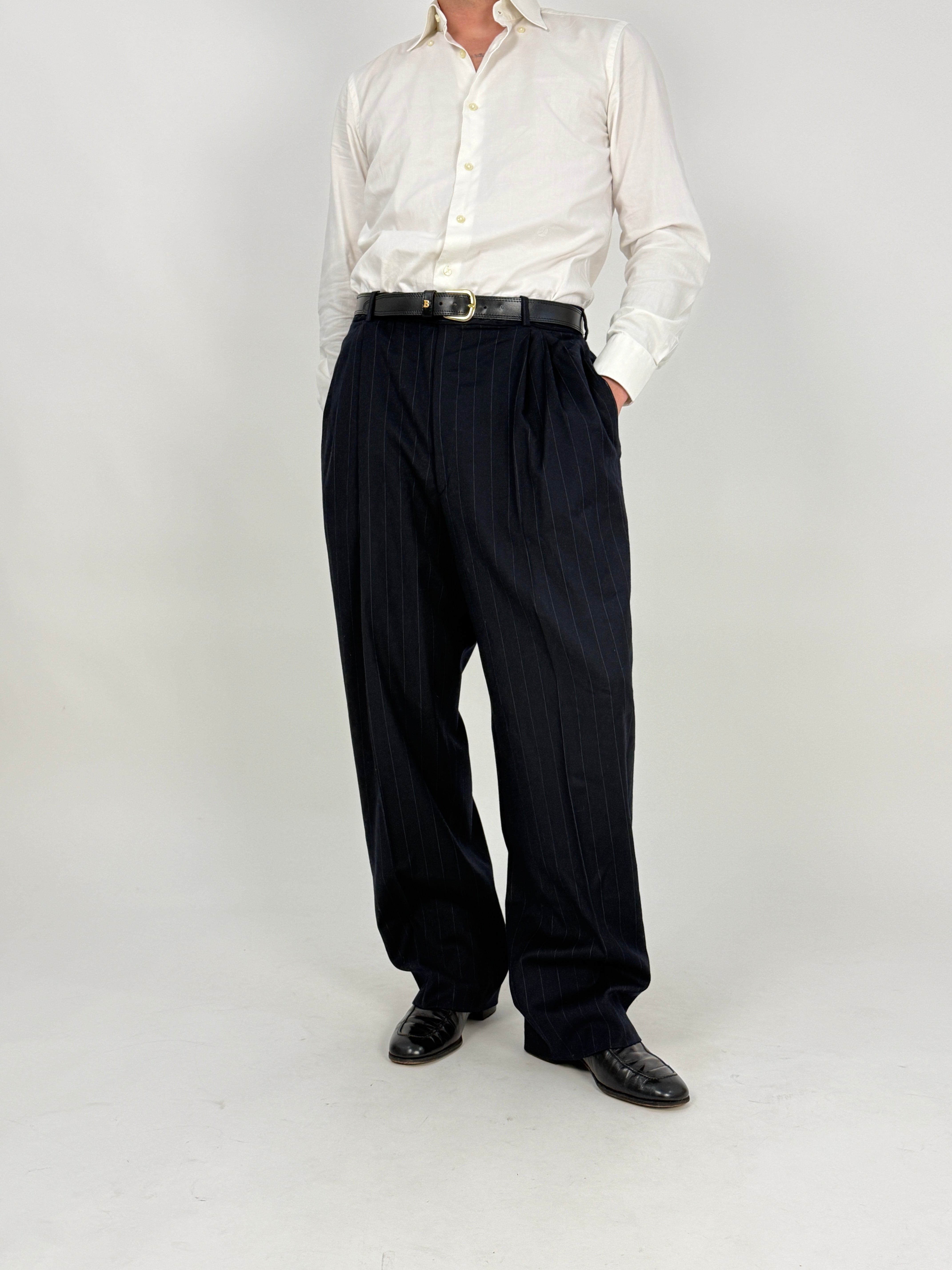 Completo gessato in lana - blu notte