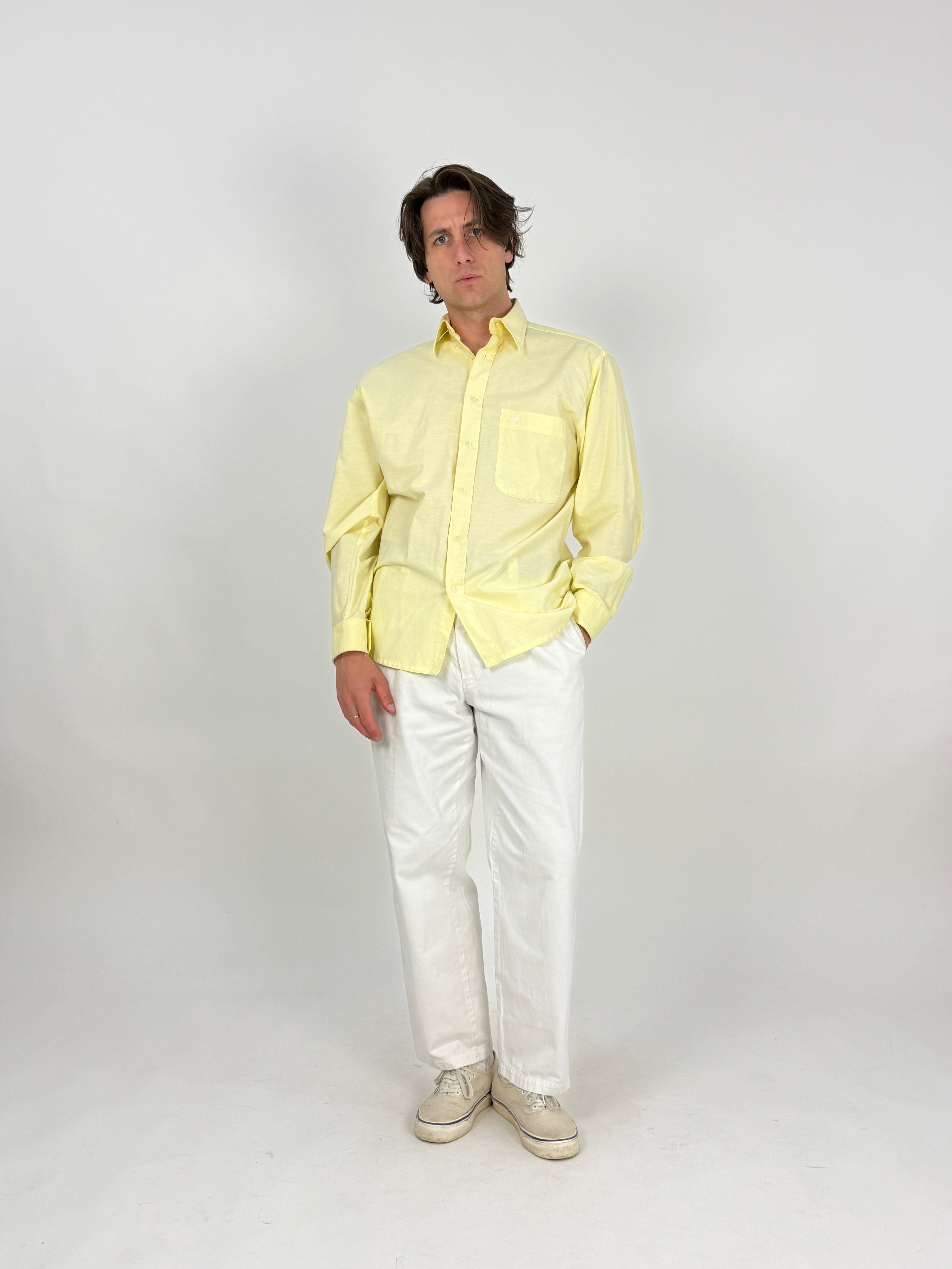 Camicia anni '80 in cotone giallo pastello