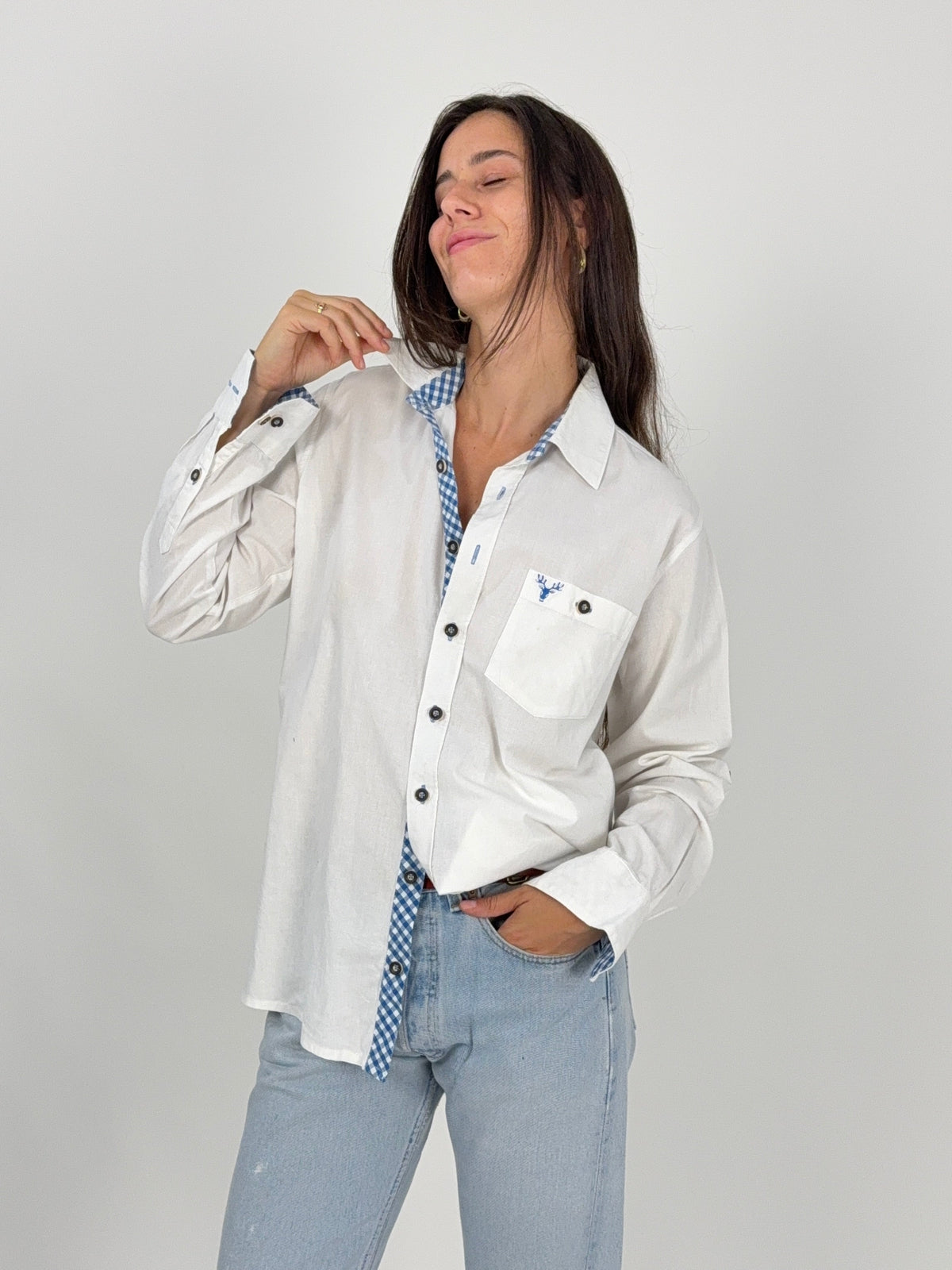 Camicia Südtiroler Trachtl Dettagli Vichy Blu - Taglia M