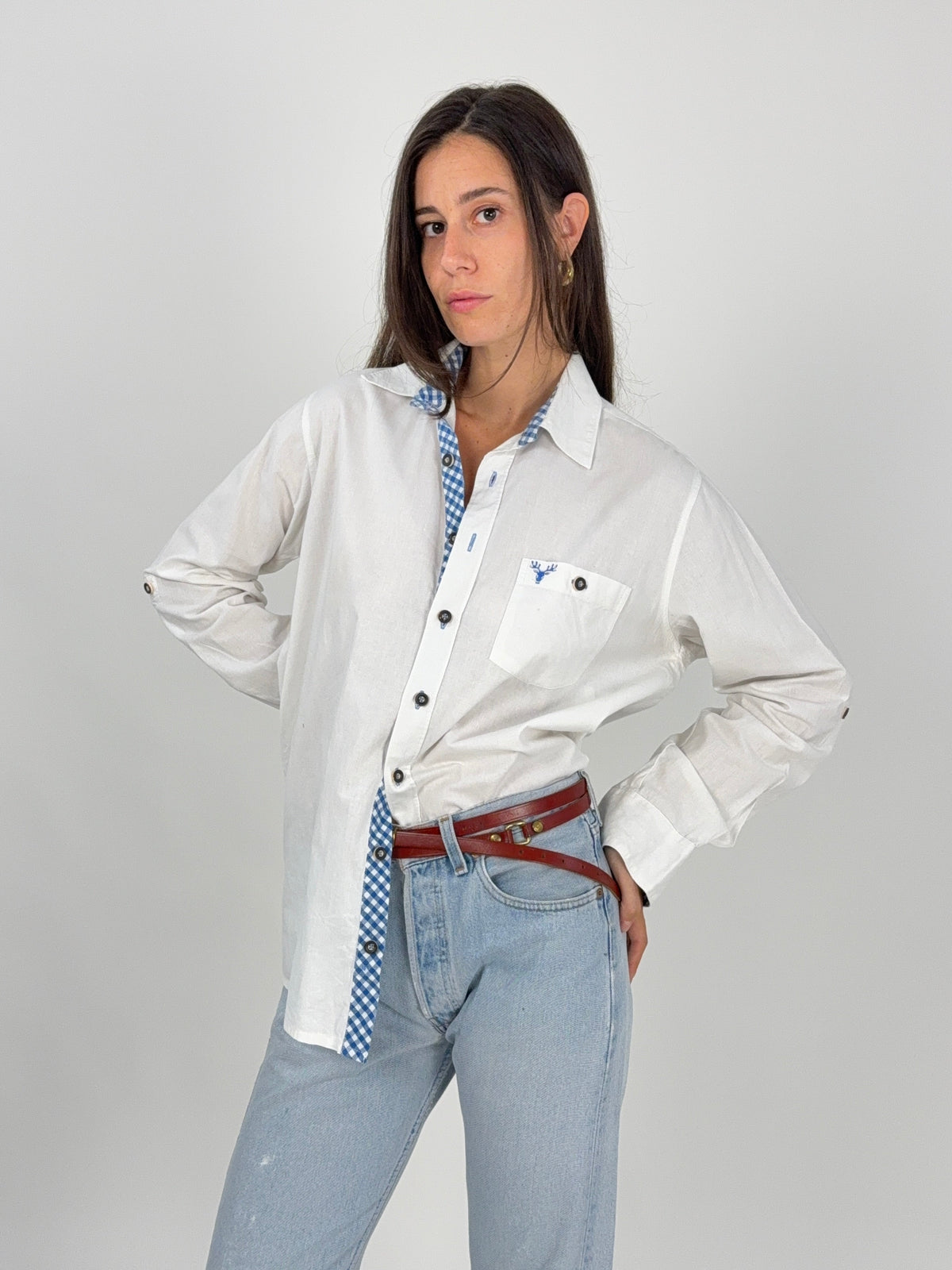 Camicia Südtiroler Trachtl Dettagli Vichy Blu - Taglia M