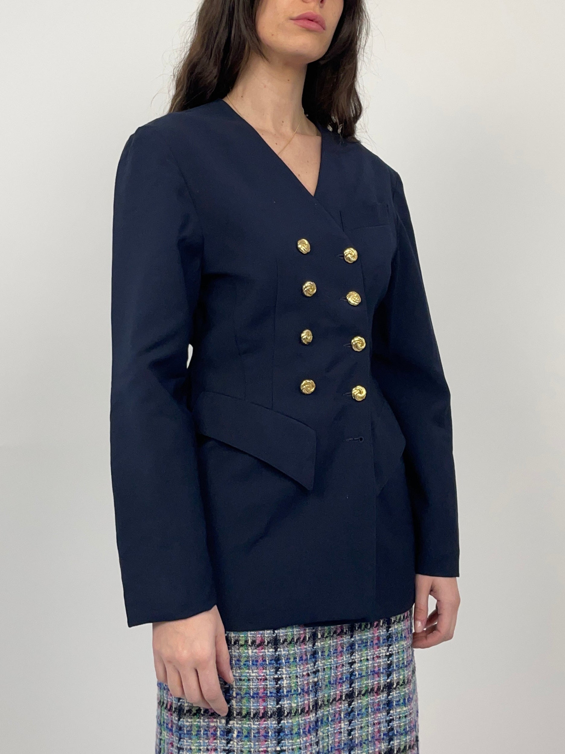 giacca-anni-80-con-bottoni-oro-da-donna-colore-blu