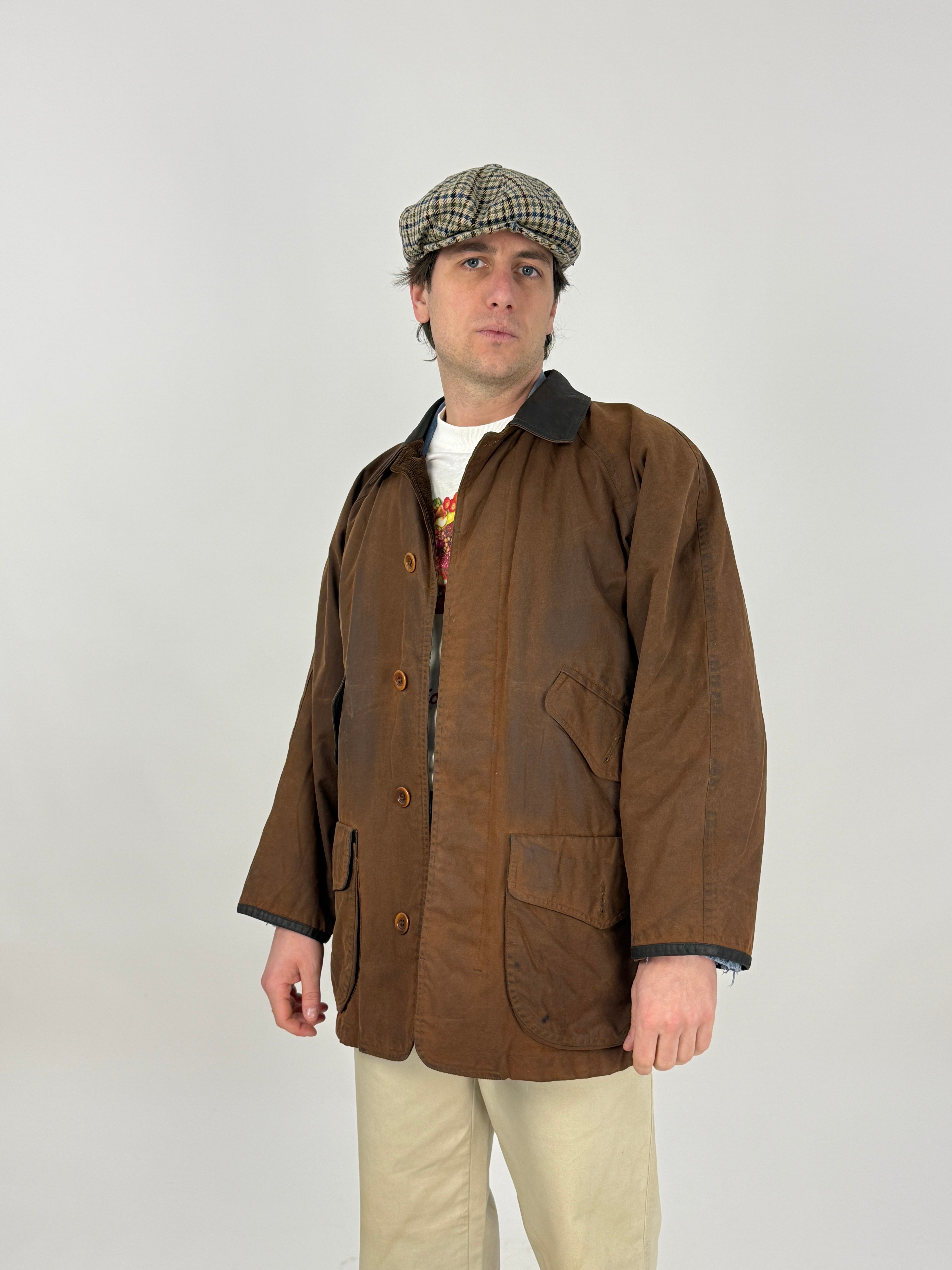 Giacca Cerata Waterville vintage marrone con collo in pelle