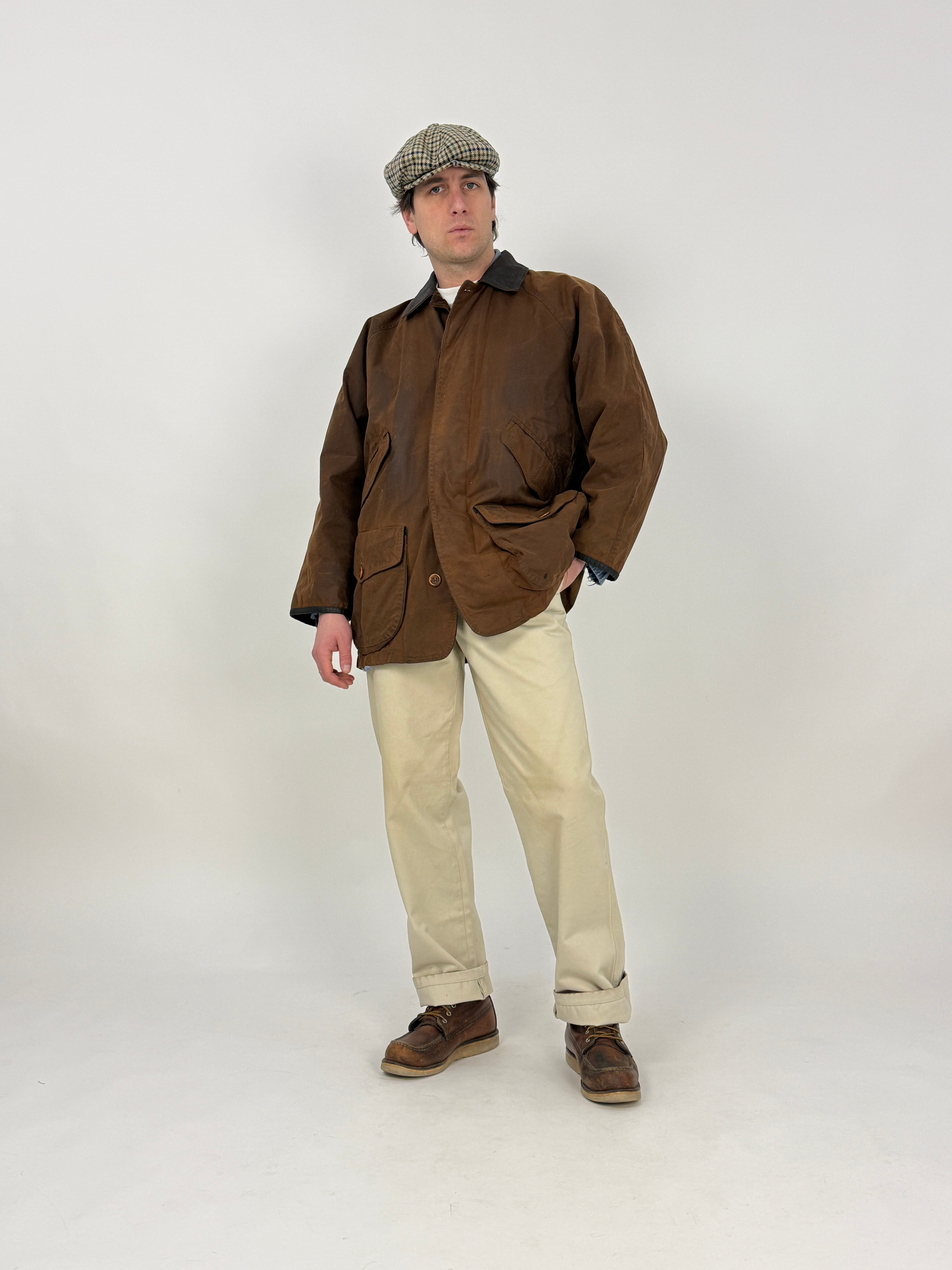 Giacca Cerata Waterville vintage marrone con collo in pelle