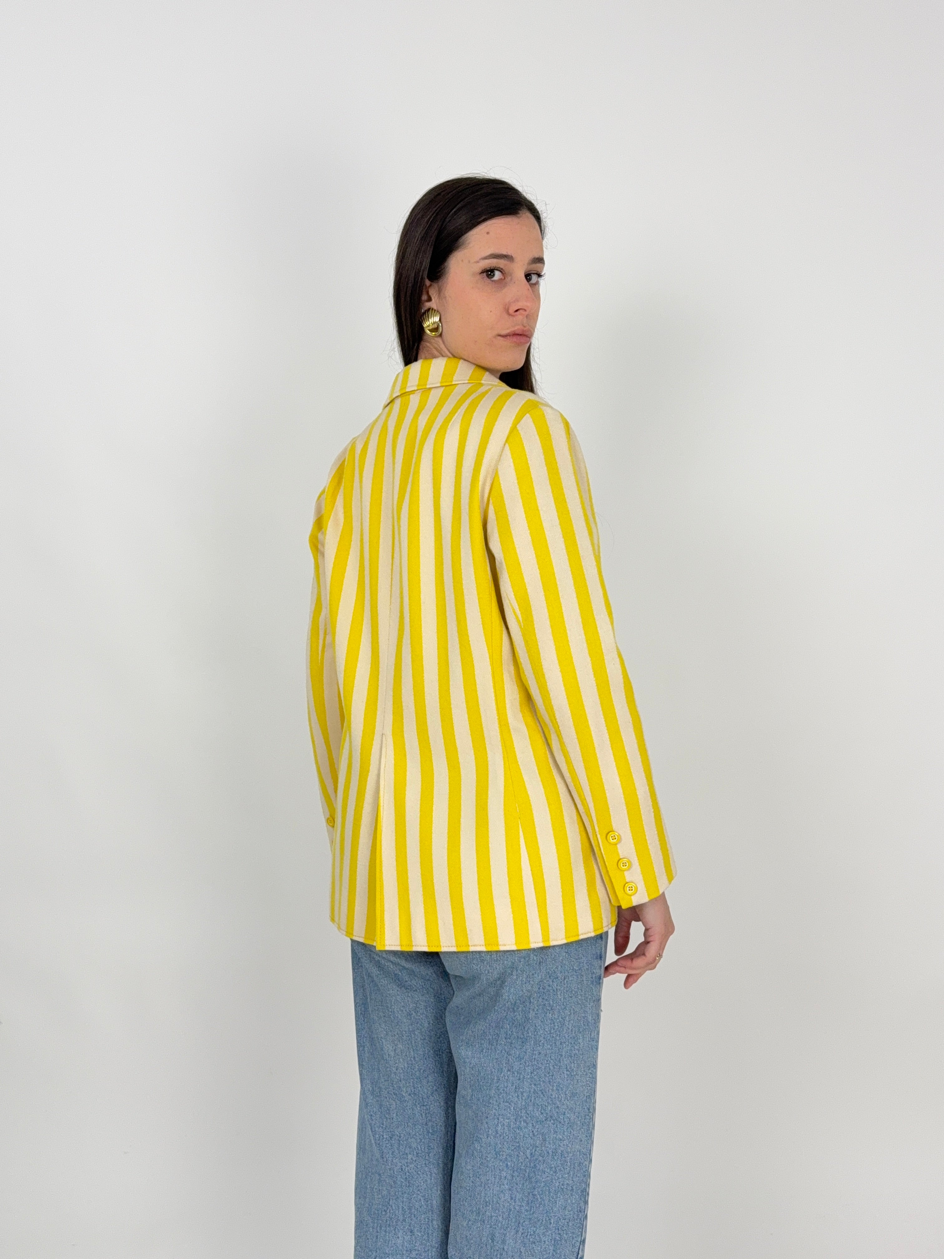 Giacca vintage in cotone a righe giallo e bianco