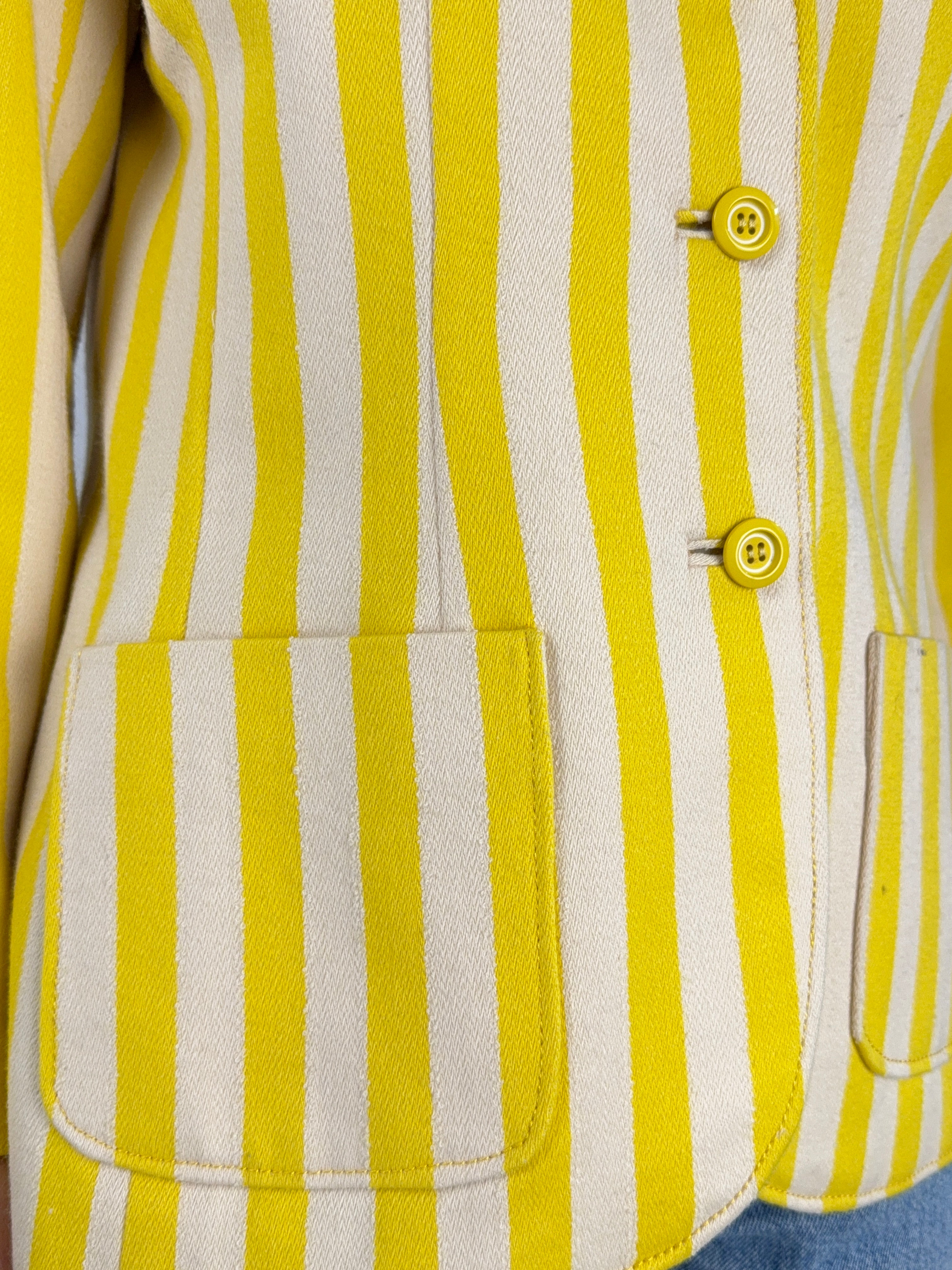 giacca vintage a righe da donna in cotone giallo e bianco