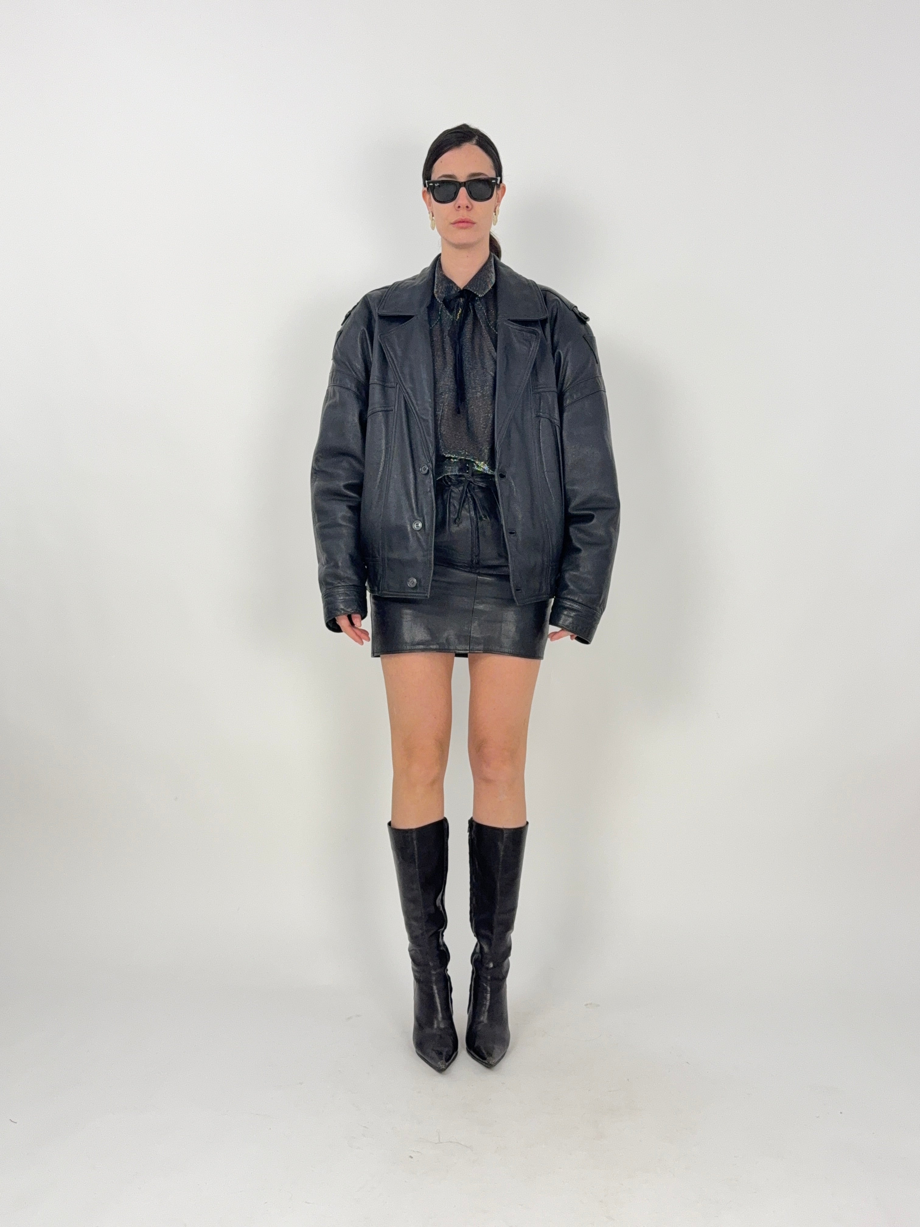 Bomber in pelle nera anni '80