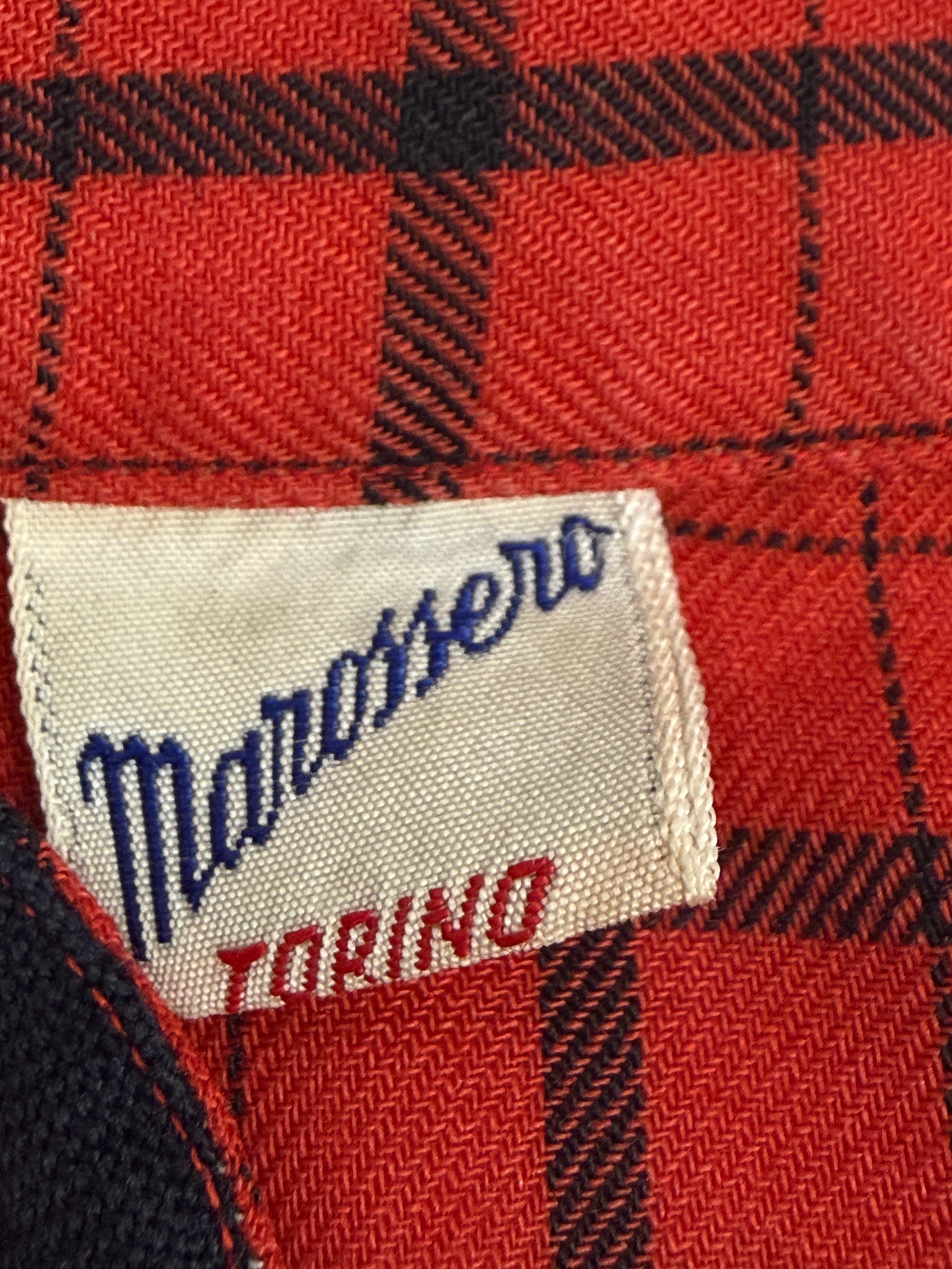 Camicia anni '70 in cotone a quadri rosso e nero