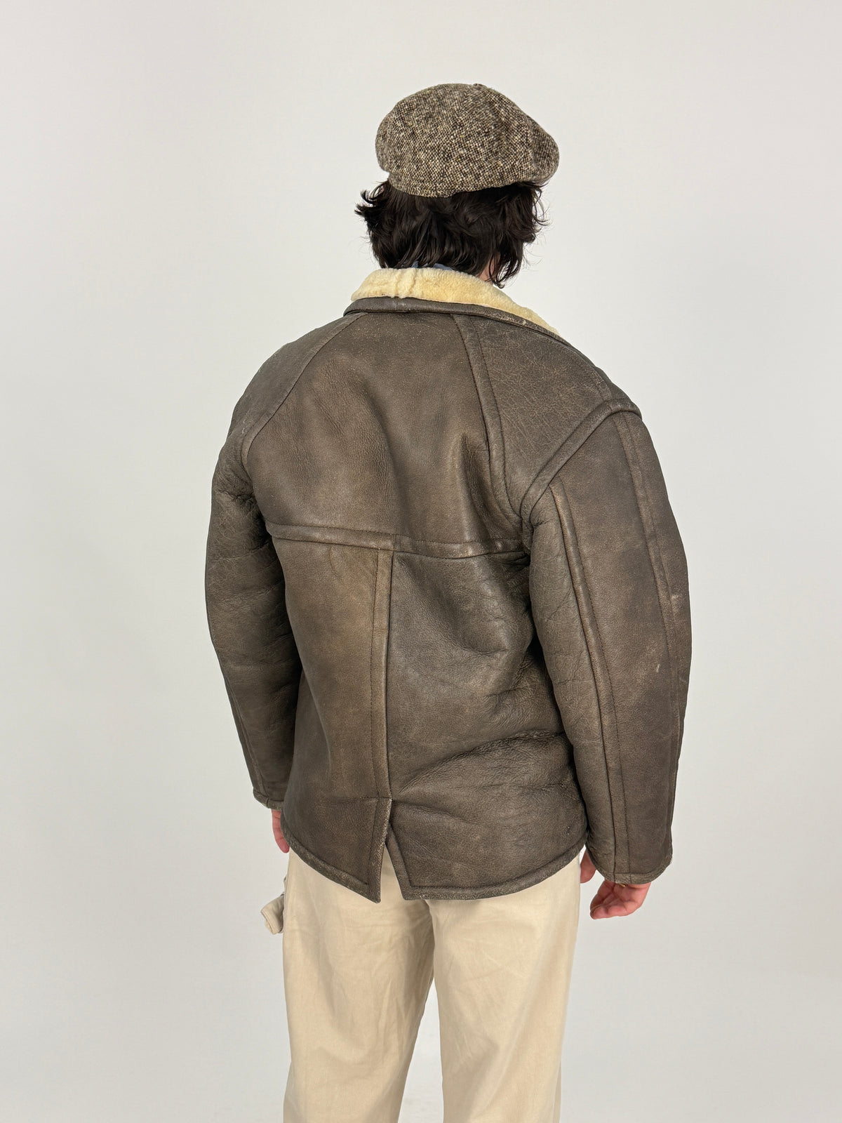 Shearling aviator vintage tedesco - retro pannelli geometrici spacco centrale