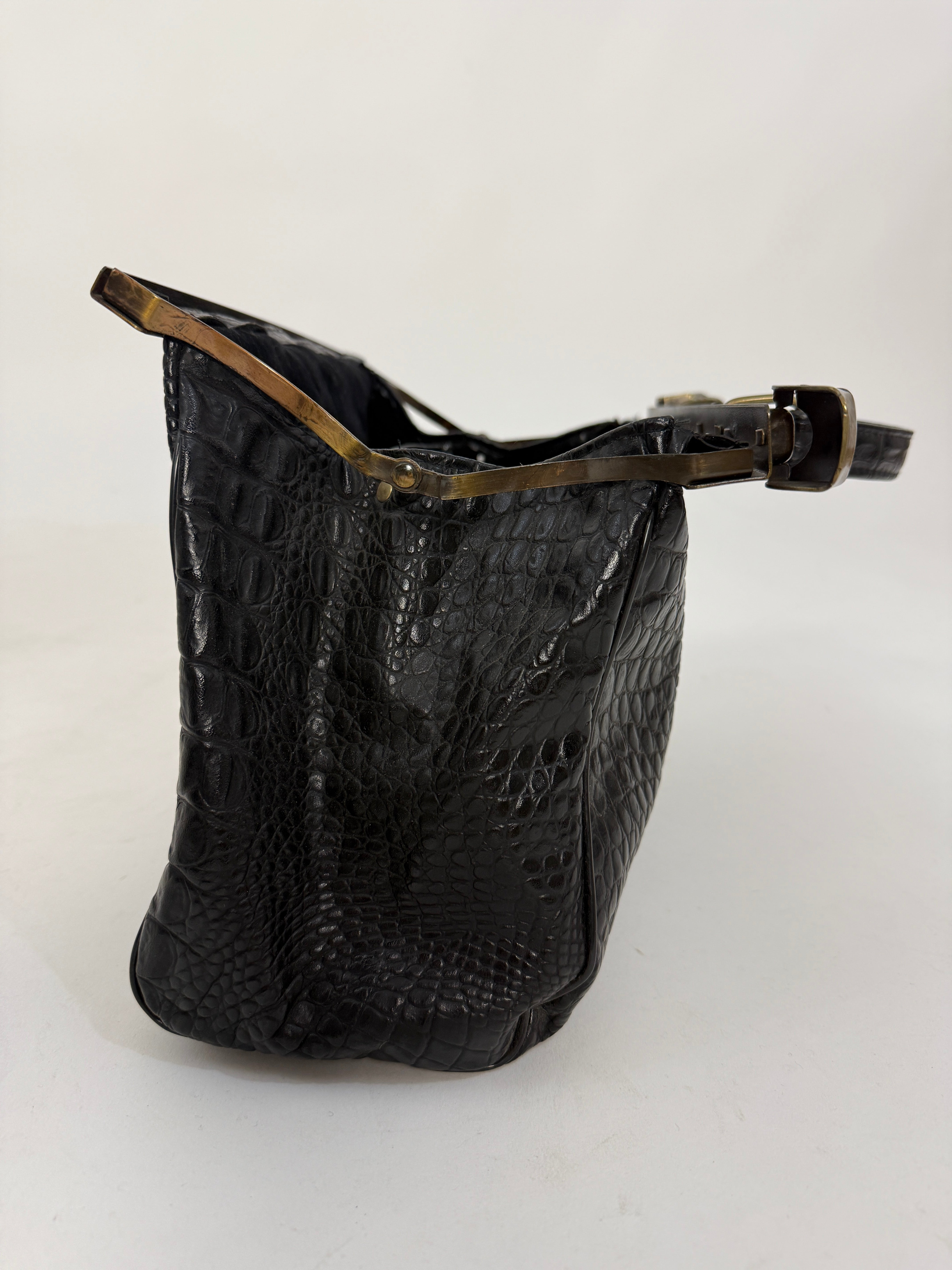 Borsa Vintage in ecopelle effetto coccodrillo – Doctor Bag con chiusura in ottone