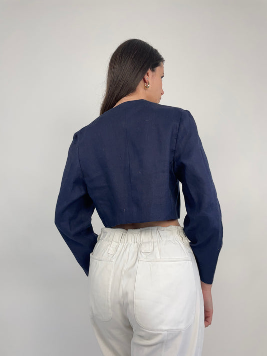 Giacca crop sartoriale in lino