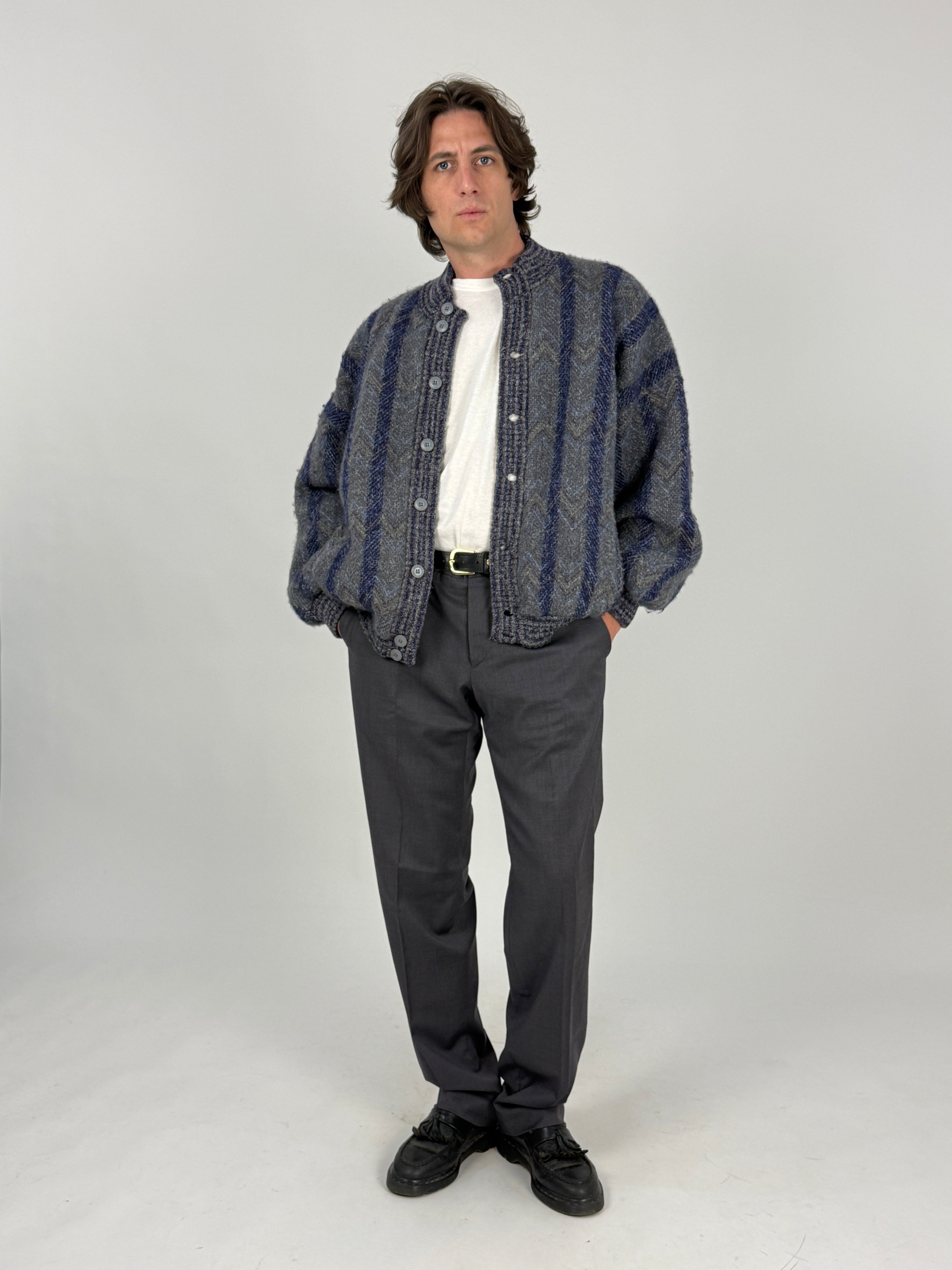 Cagi cardigan giacca lana vintage - retro intero indossato taglia L
