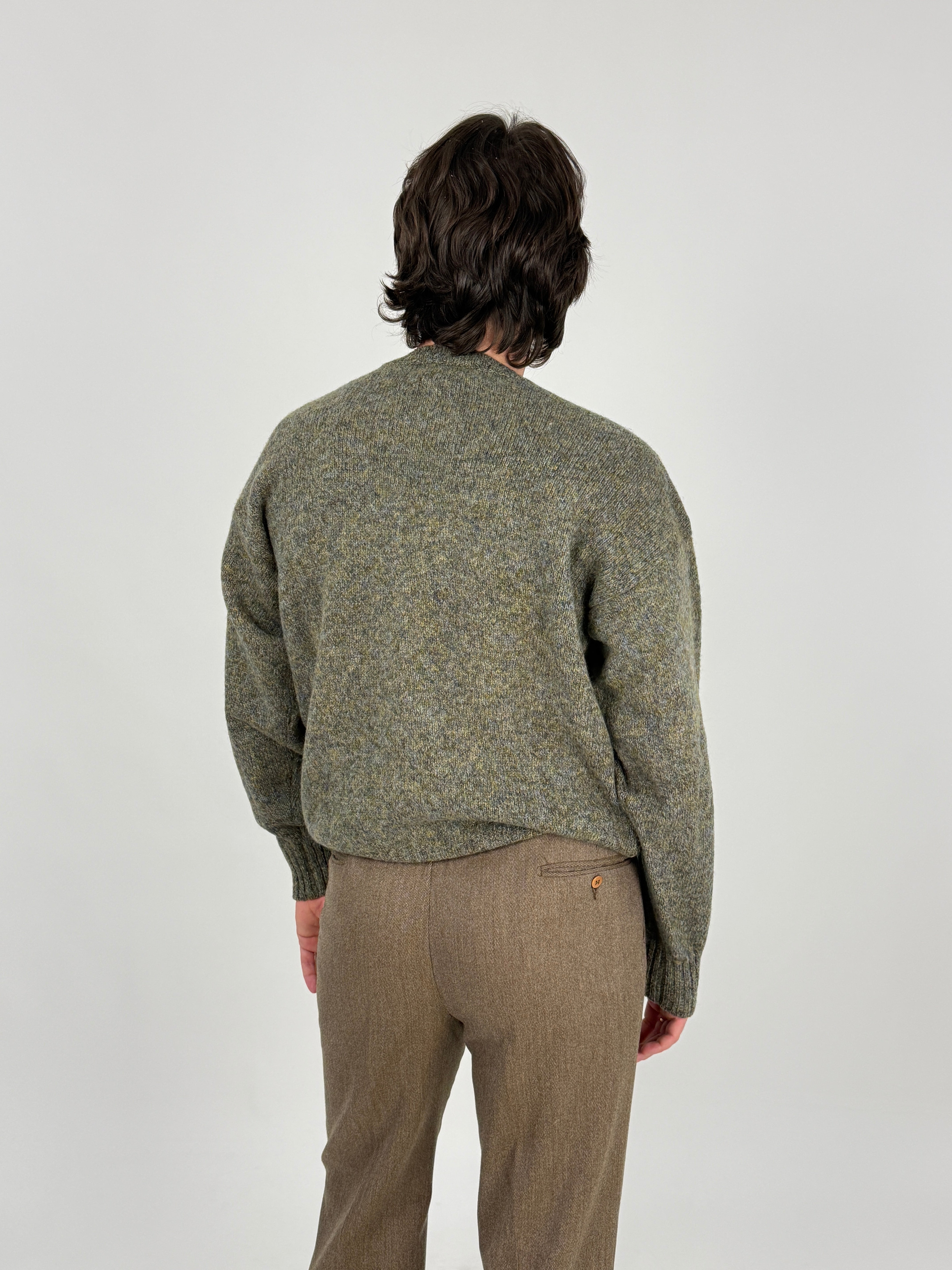 Maglione Les Compains lana verde mélange vintage anni 80 - retro intero indossato taglia M