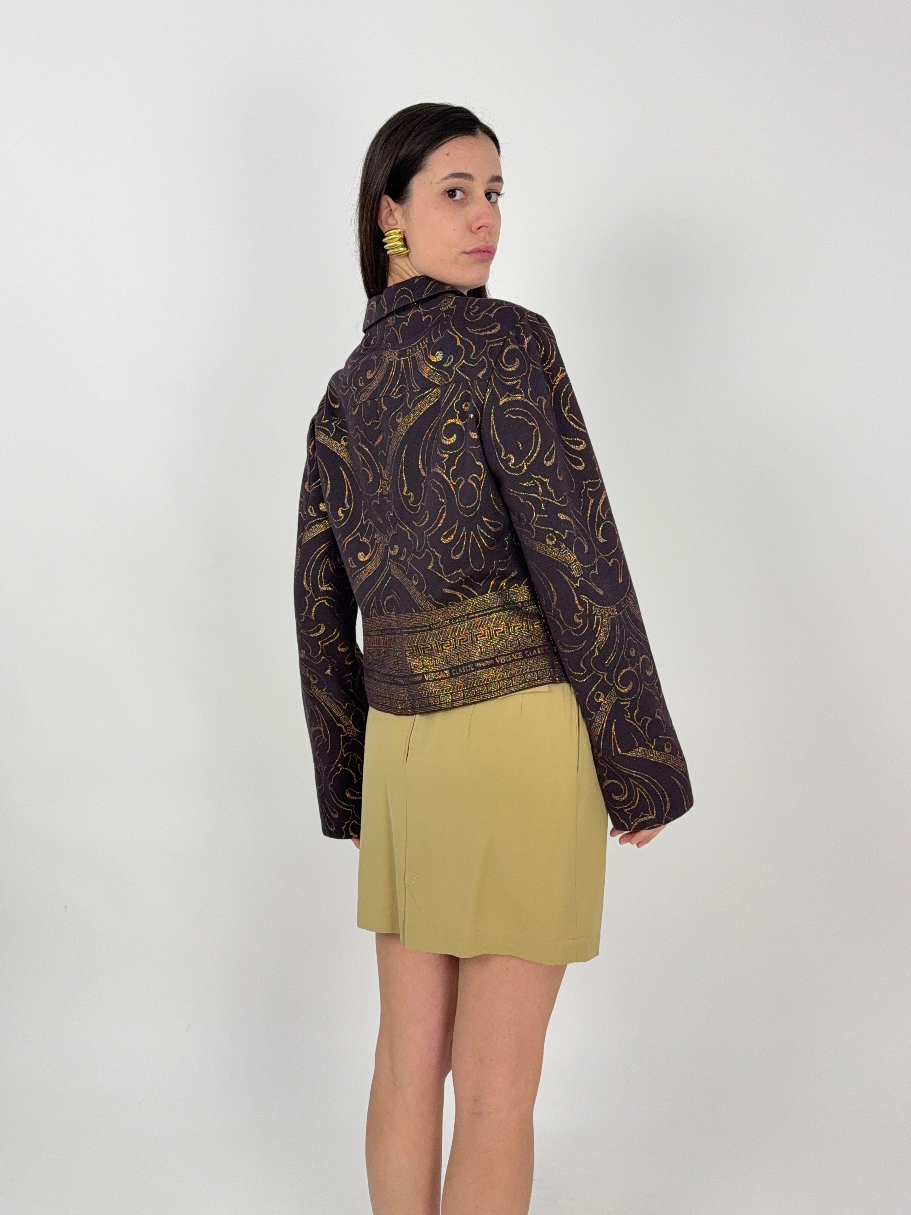 Giacca Vintage Versace Classic V2 con Ricami Oro e Motivo Barocco