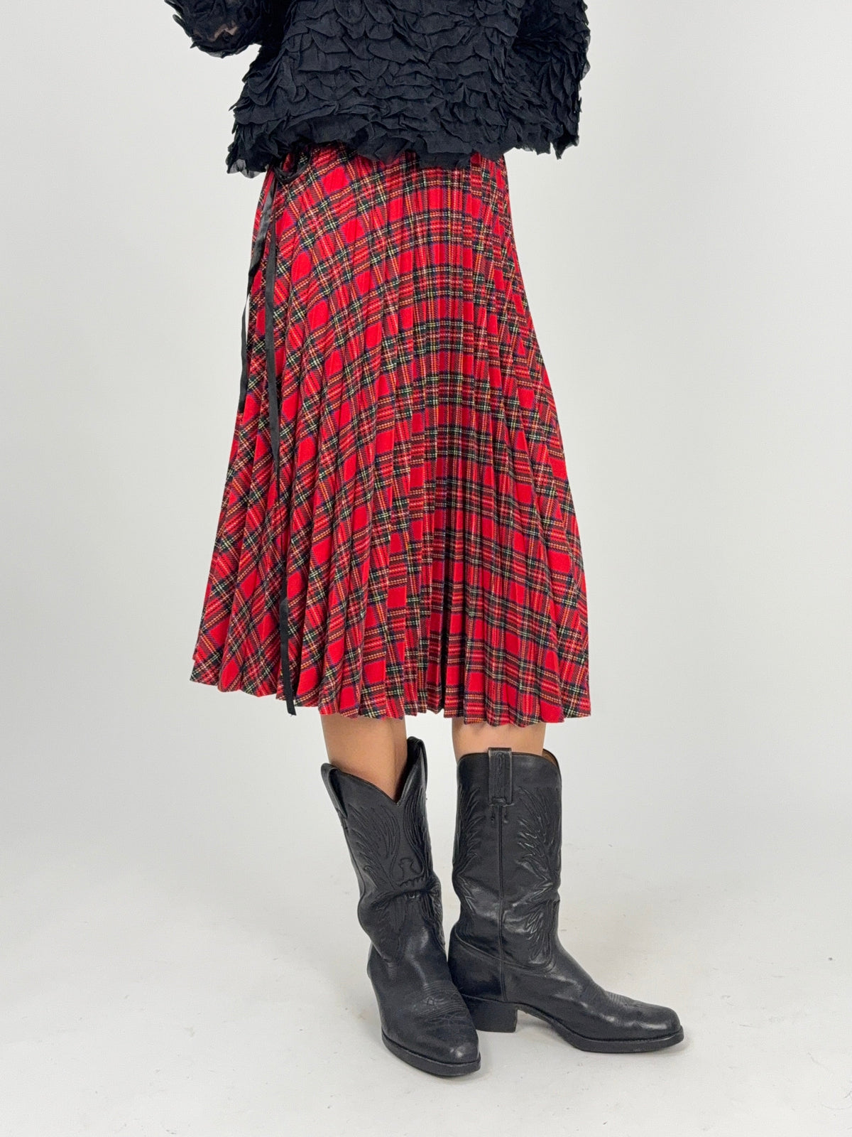 Gonna plissettata tartan vintage - lato sinistro indossato taglia 42