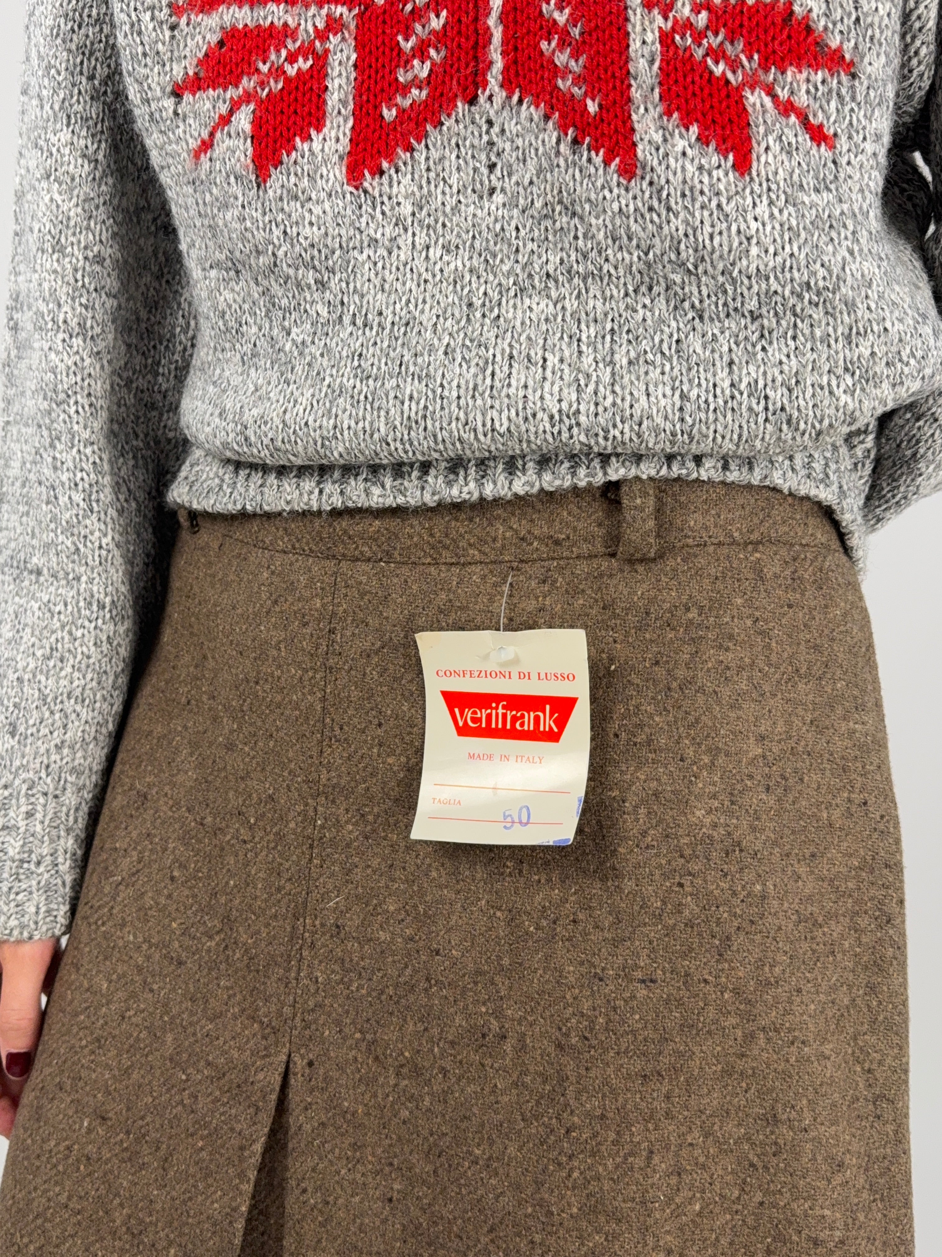 Gonna Anni '70 Misto Lana Marrone Deadstock – Taglia 44