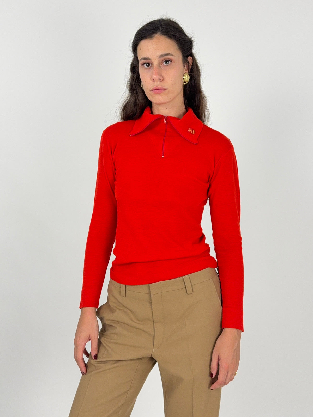 Valentino Sport pull zip rosso vintage - retro tre quarti indossato taglia 42