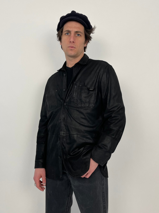 camicia-diesel-vintage-in-pelle-nera-da-uomo