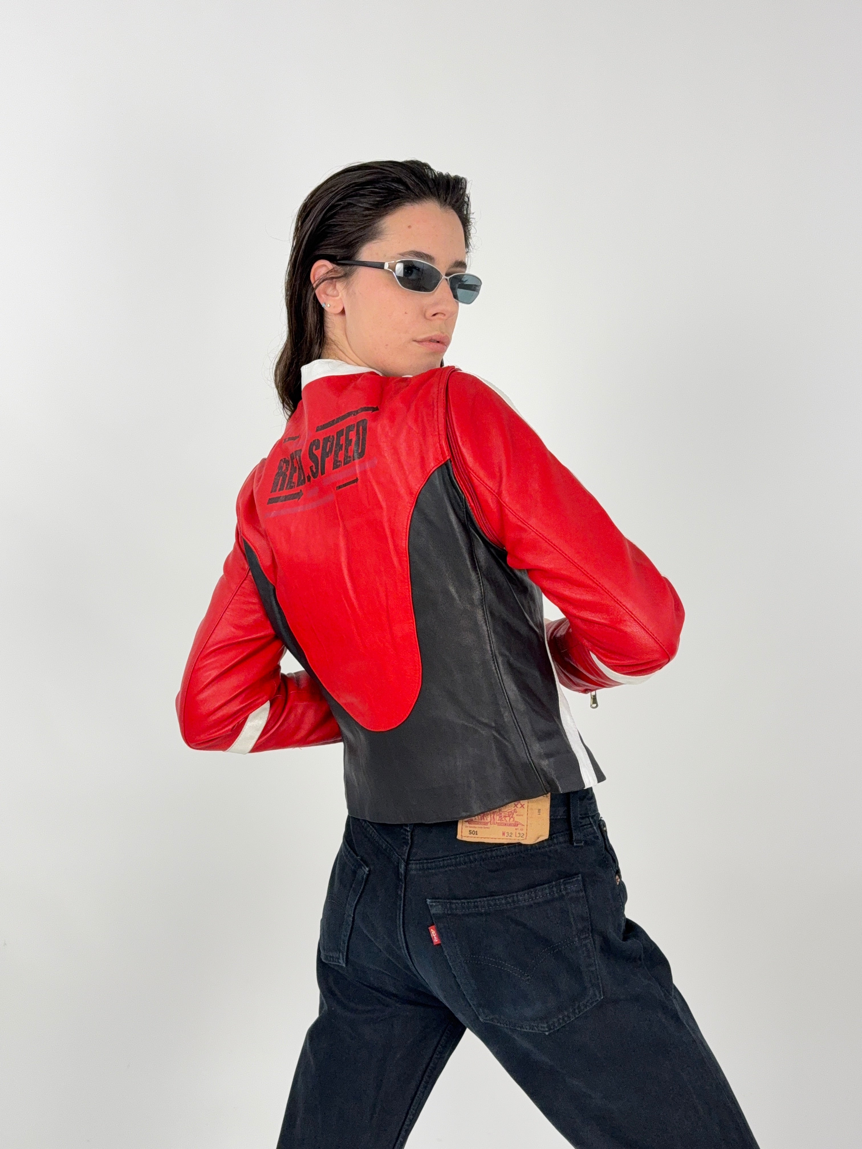 Giacca Moto Racing in Pelle con Maniche Removibili - Taglia M
