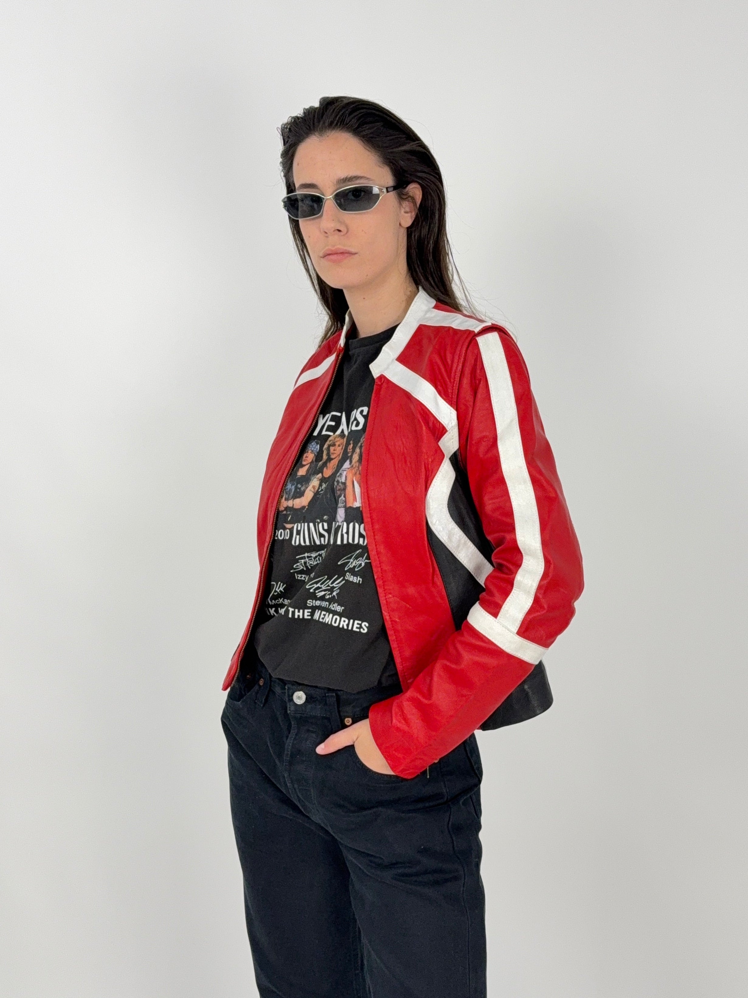Giacca Moto Racing in Pelle con Maniche Removibili - Taglia M