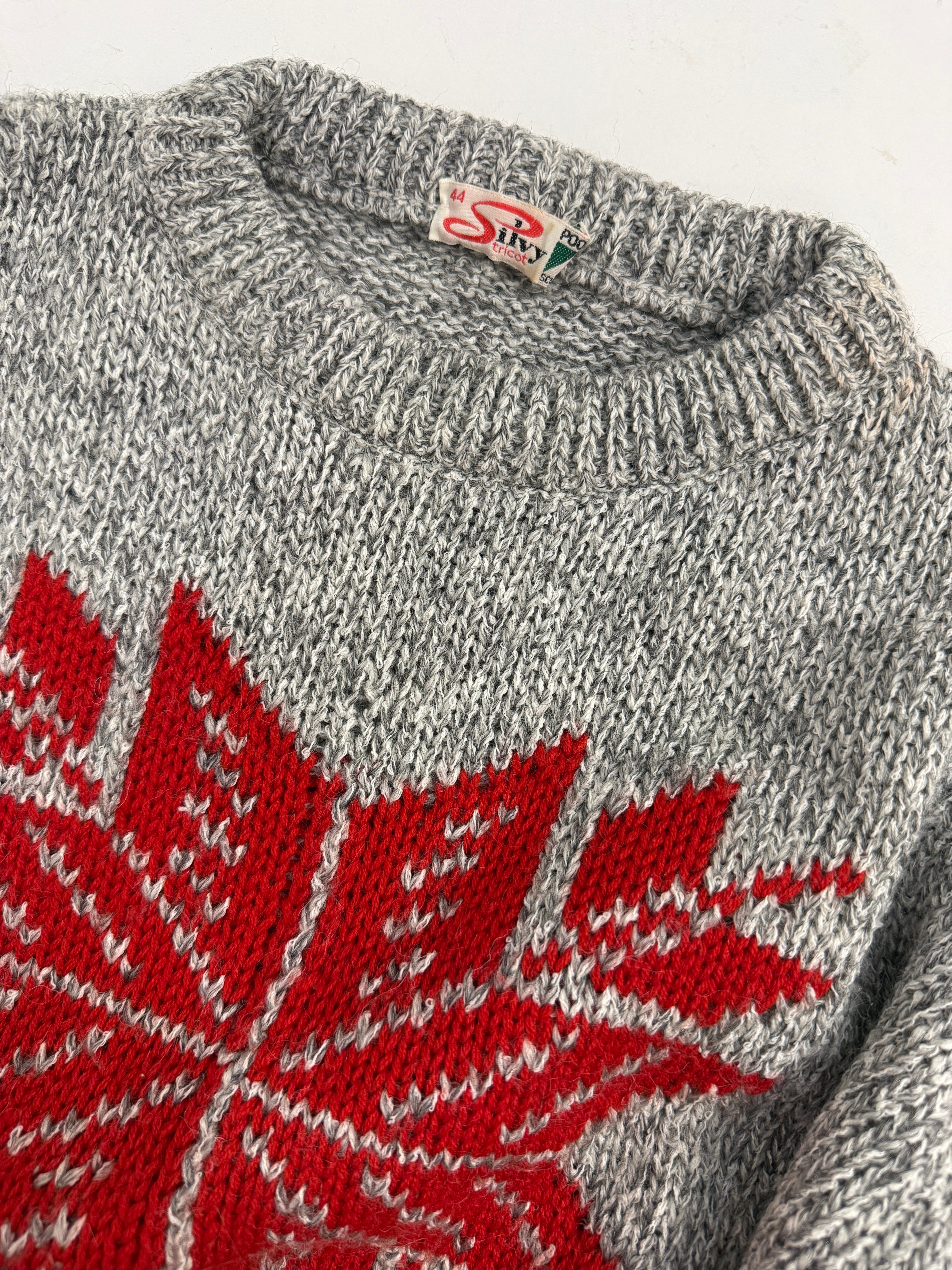 Maglione Silvy Tricot Vintage in Jacquard Grigio Melange – Taglia M