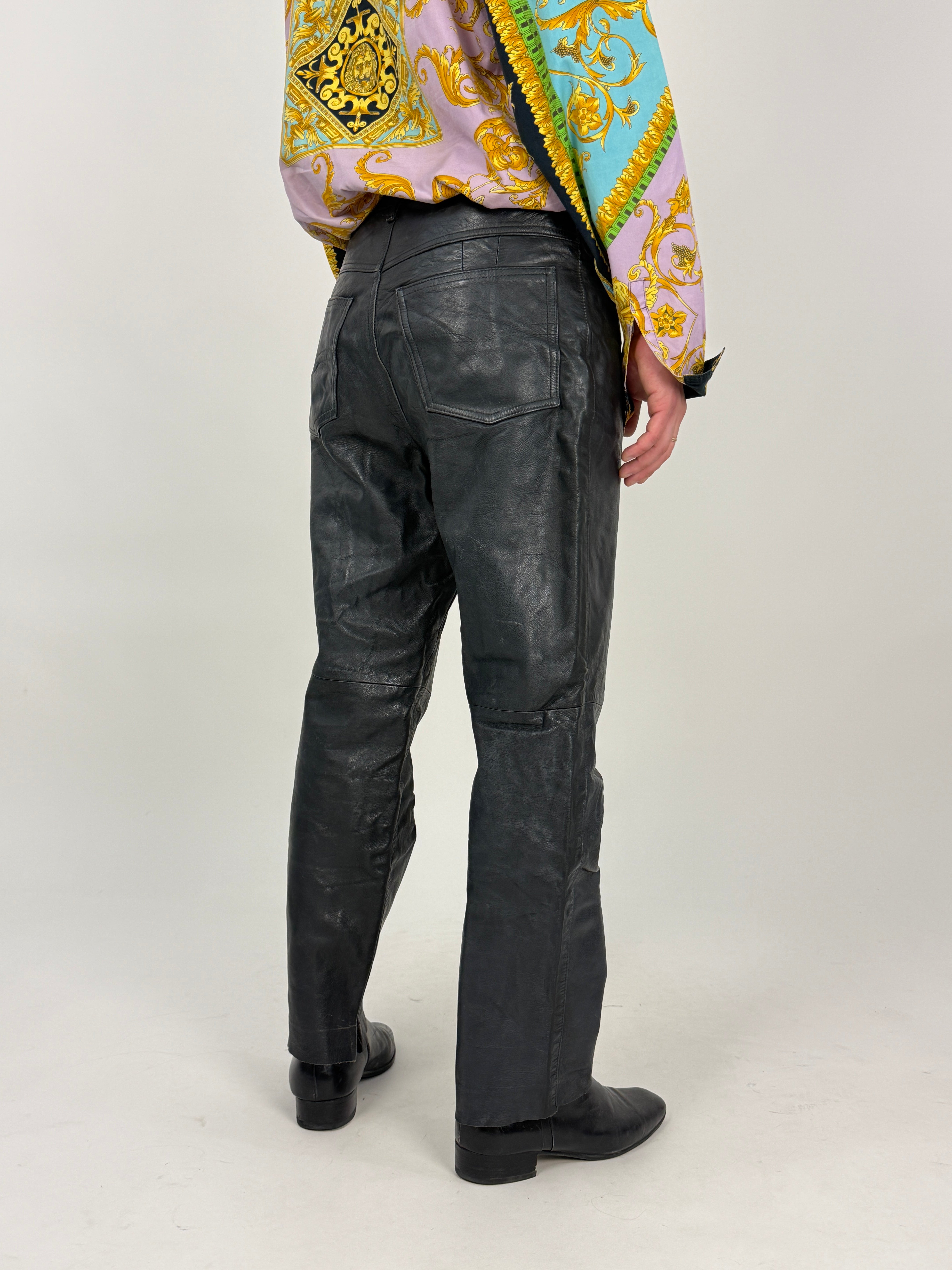 Pantaloni in Pelle Nera Anni '80 - Taglia 48