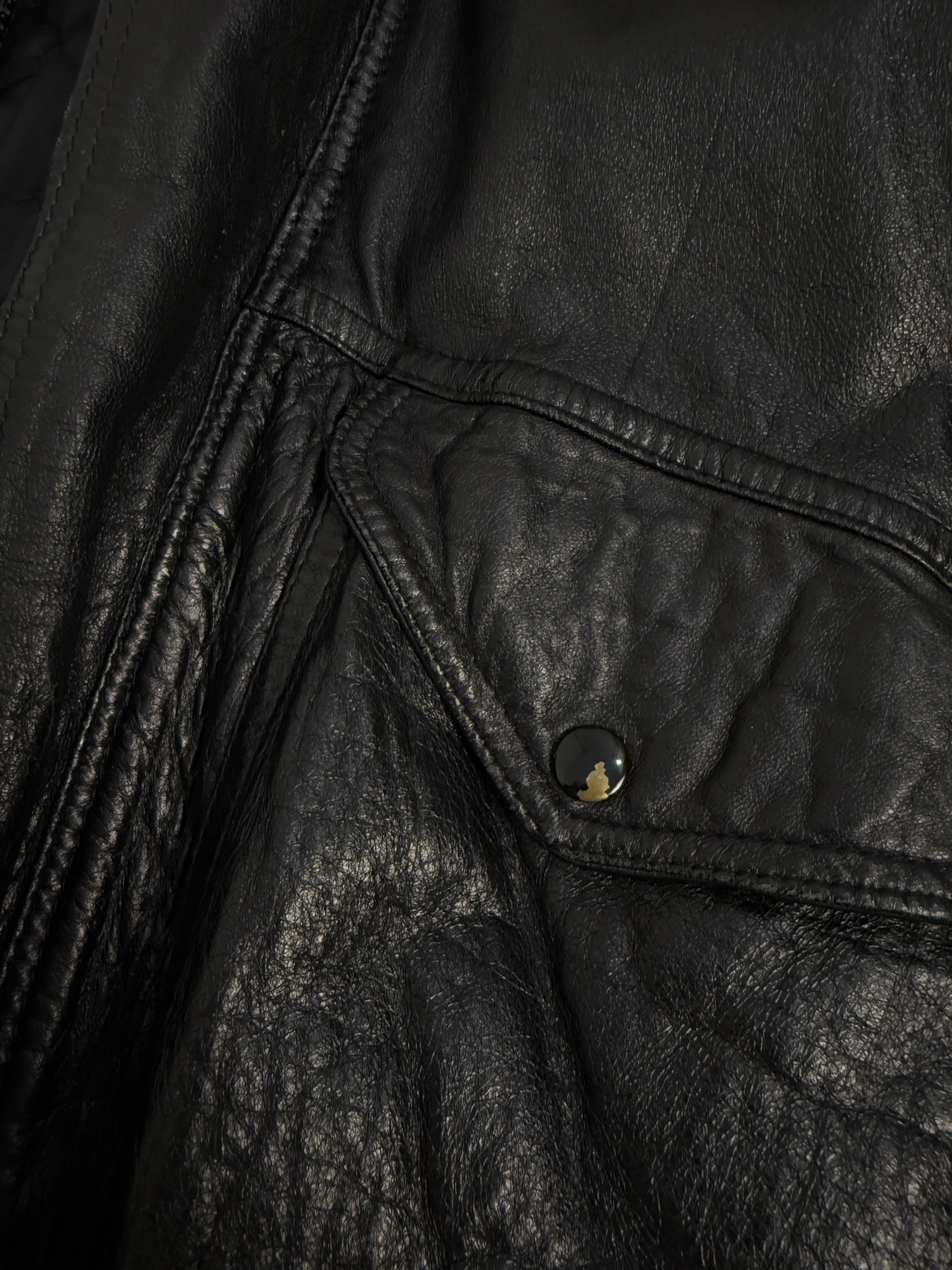 Bomber in Pelle Nera Vintage Anni '80 - Taglia L