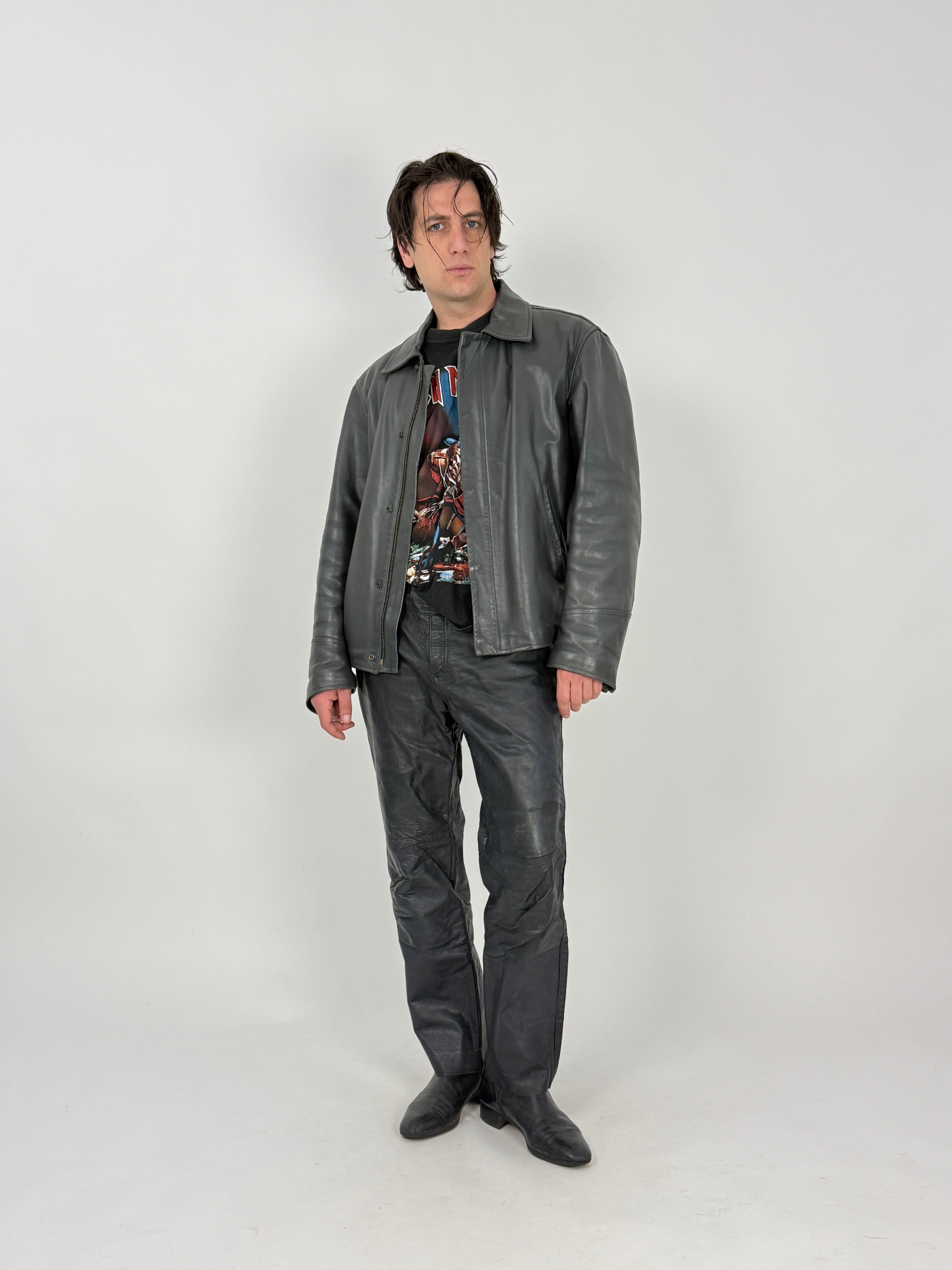 Giacca in Pelle Grigio Antracite Vintage - Taglia M/L