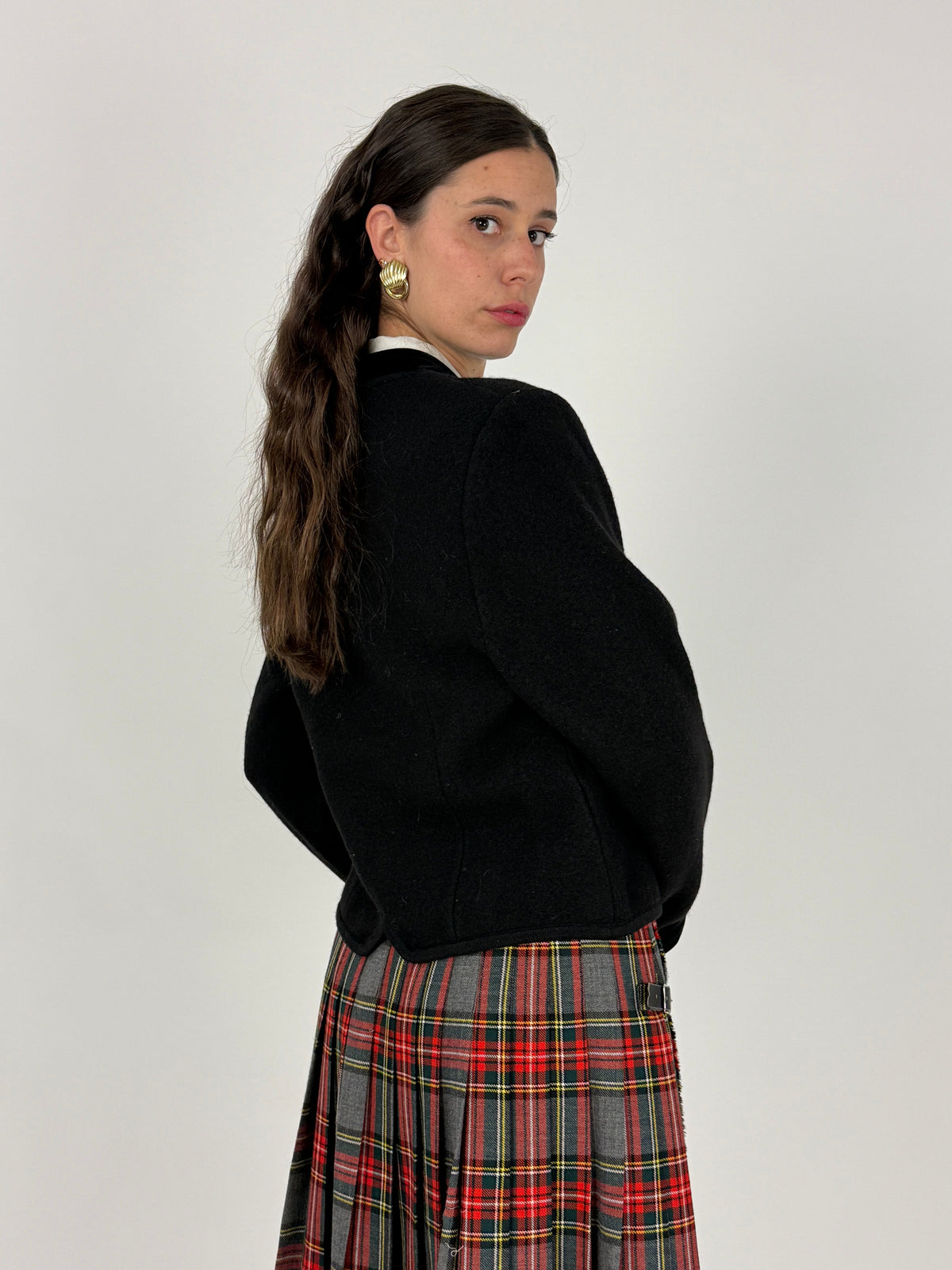 Giacca Geiger Collections lana cotta nera - fronte indossato frontale intero
