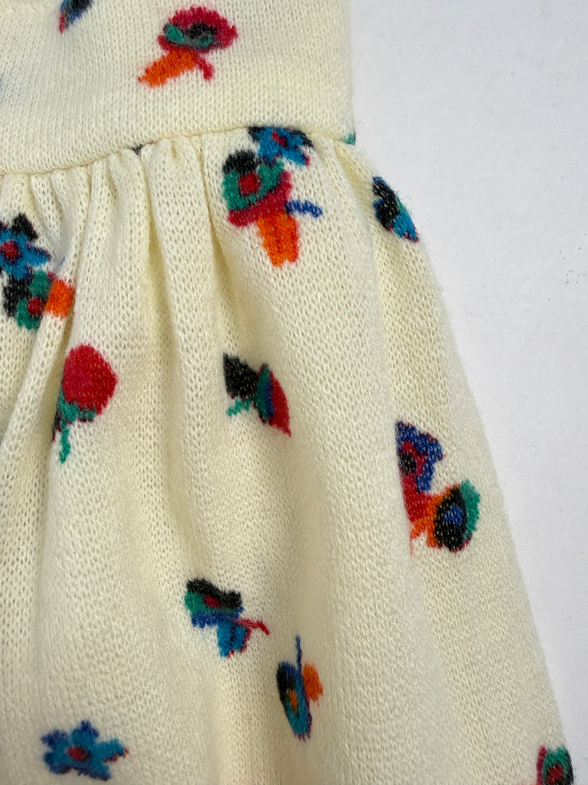 Gonna maglia lana fiorellini jacquard panna anni 70 fatta a mano taglia 38 XS - retro indossato