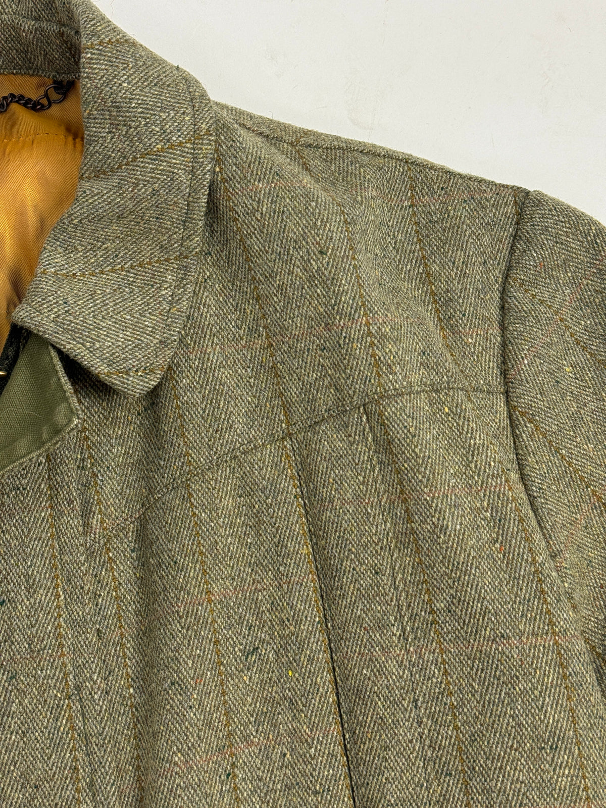 Giacca Vintage Tweed Lana Trapuntata Verde Oliva con Cintura - Taglia L