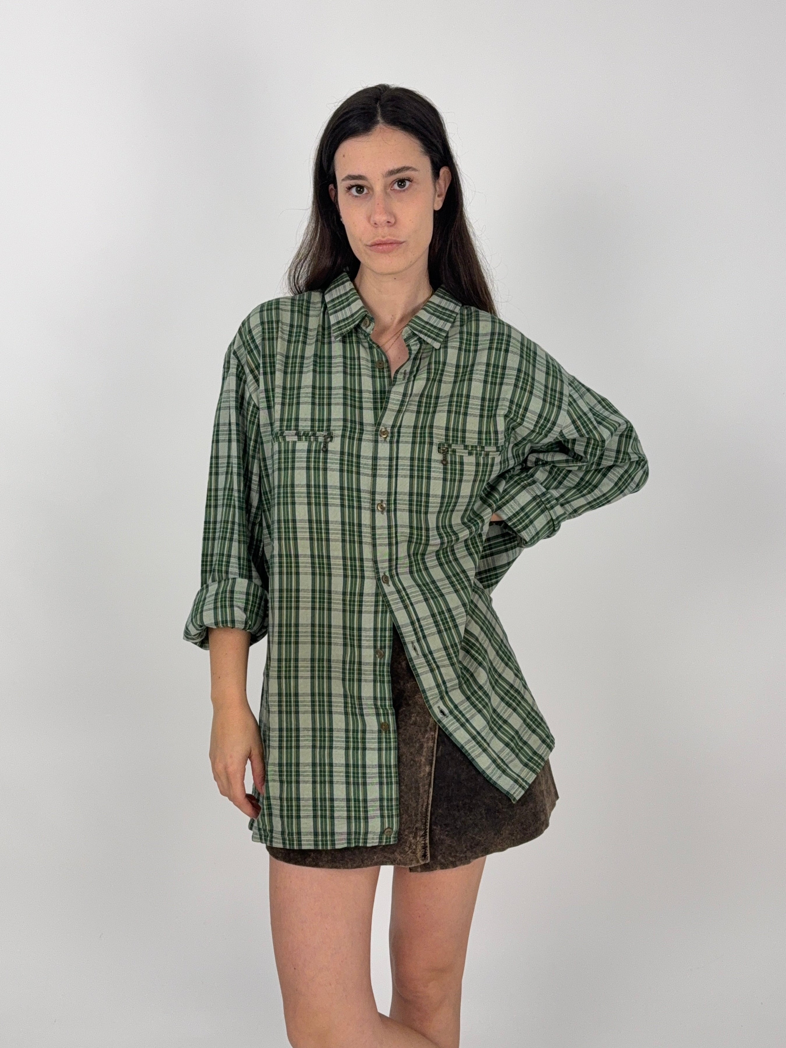 camicia in flanella di cotone verde