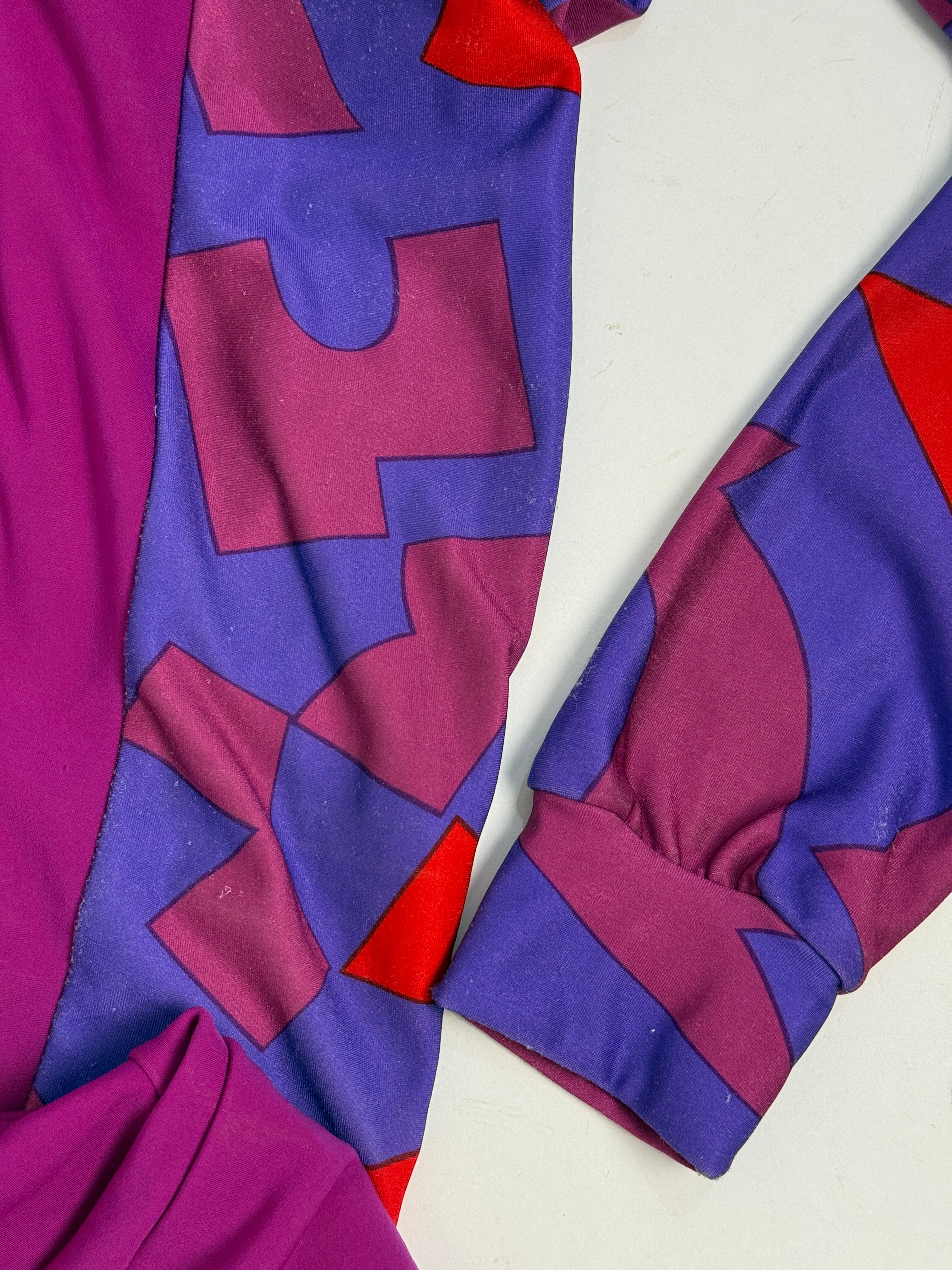 Tuta Aderente Anni '80 Fucsia con Pannelli Geometrici — Taglia M