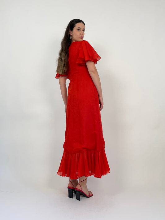 Abito lungo vintage anni ’70 in organza