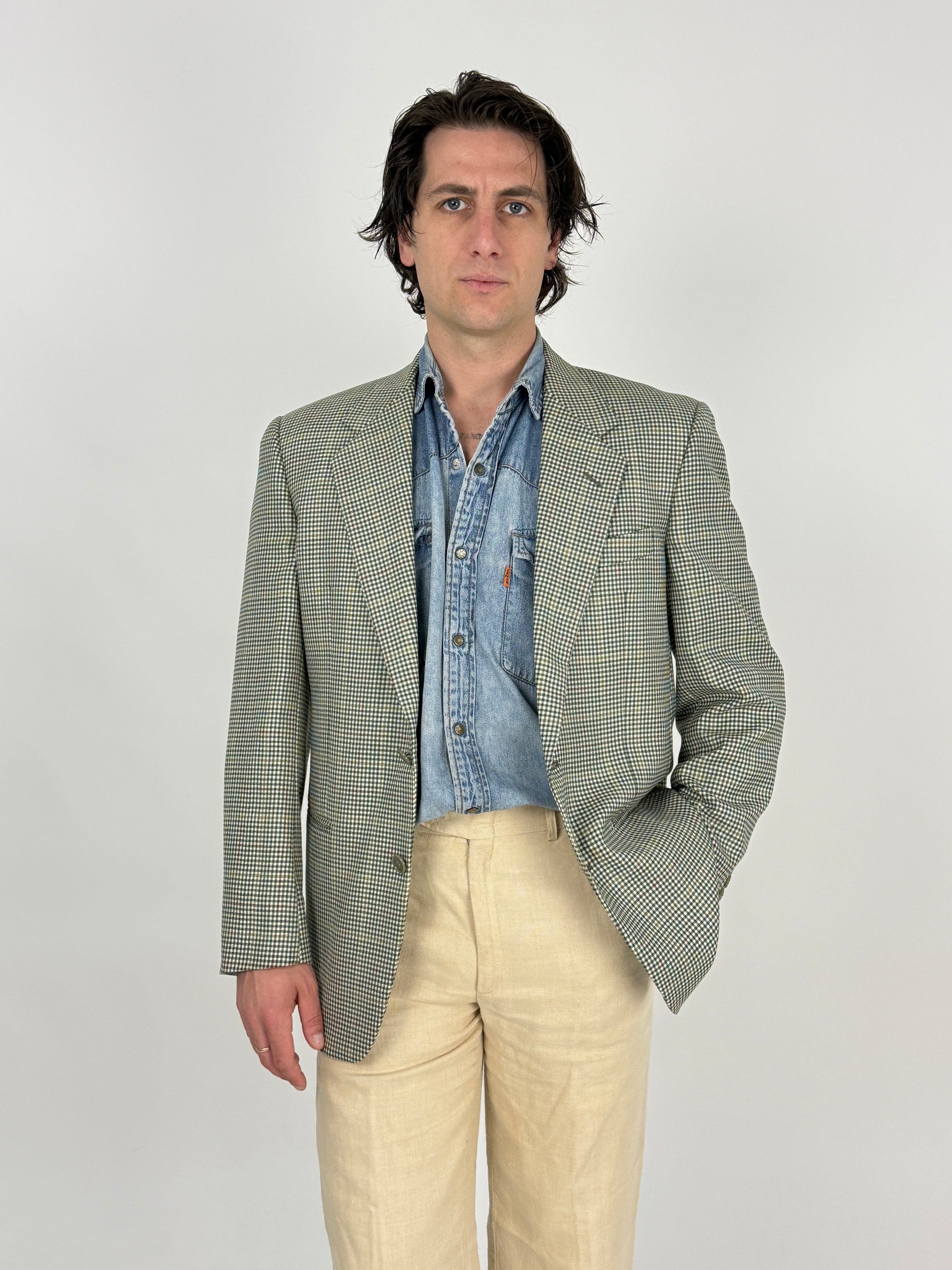 giacca in lana pied de poule da uomo colore verde