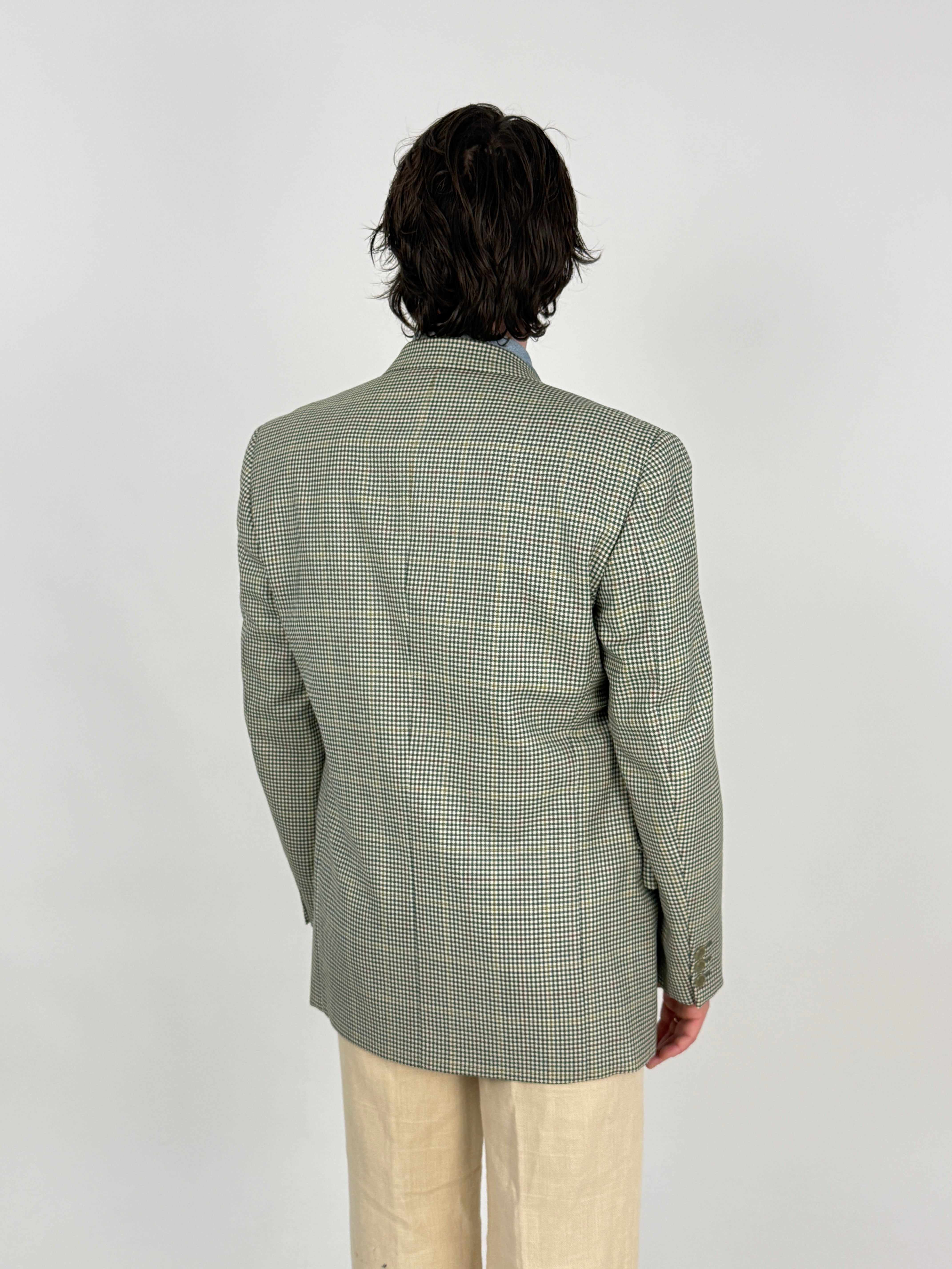 Giacca in Pura Lana Vergine Pied-de-Poule Verde Vintage - Taglia 48