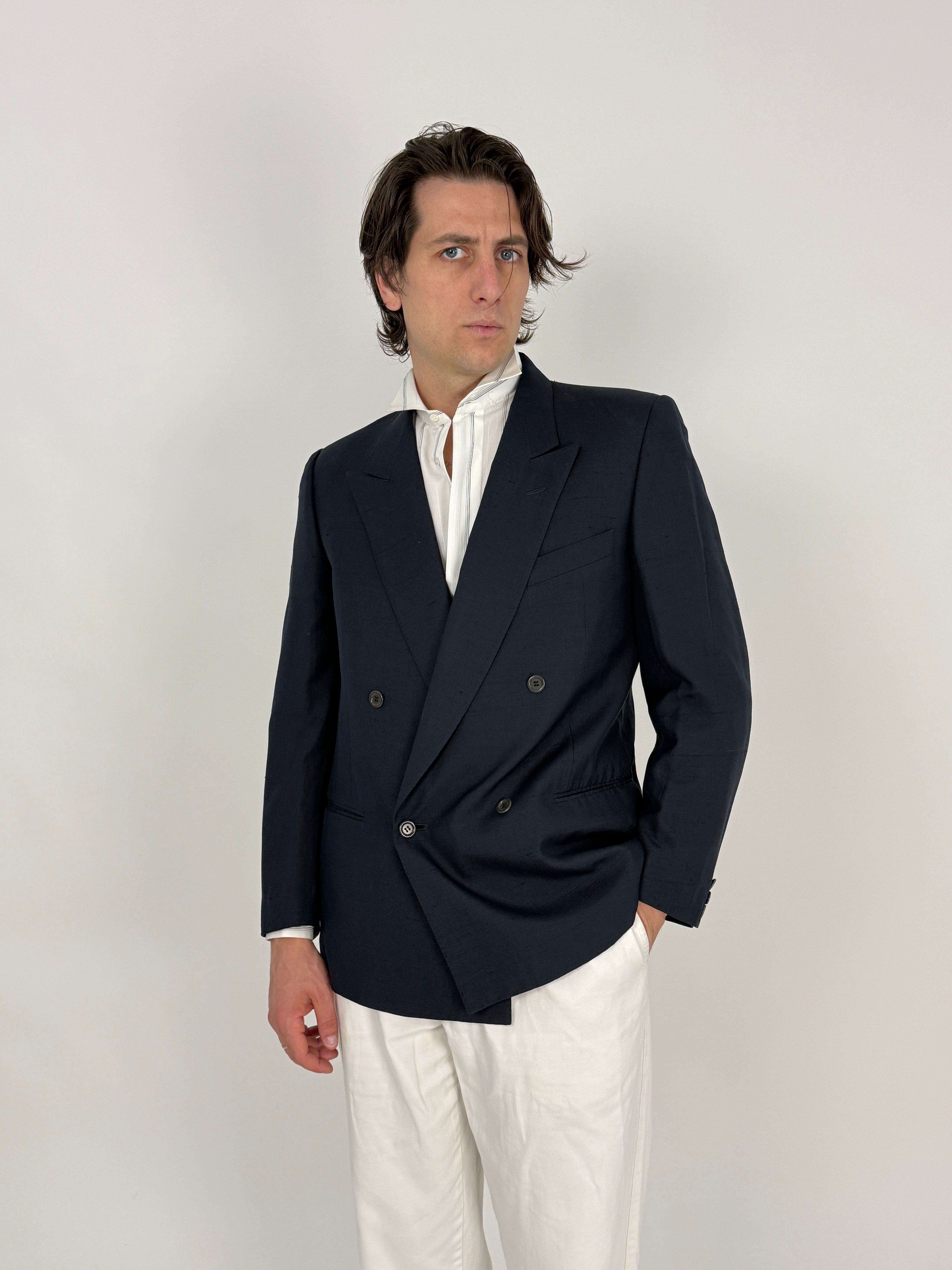 Blazer Doppiopetto Abital Pura Seta Blu Navy - Taglia 48