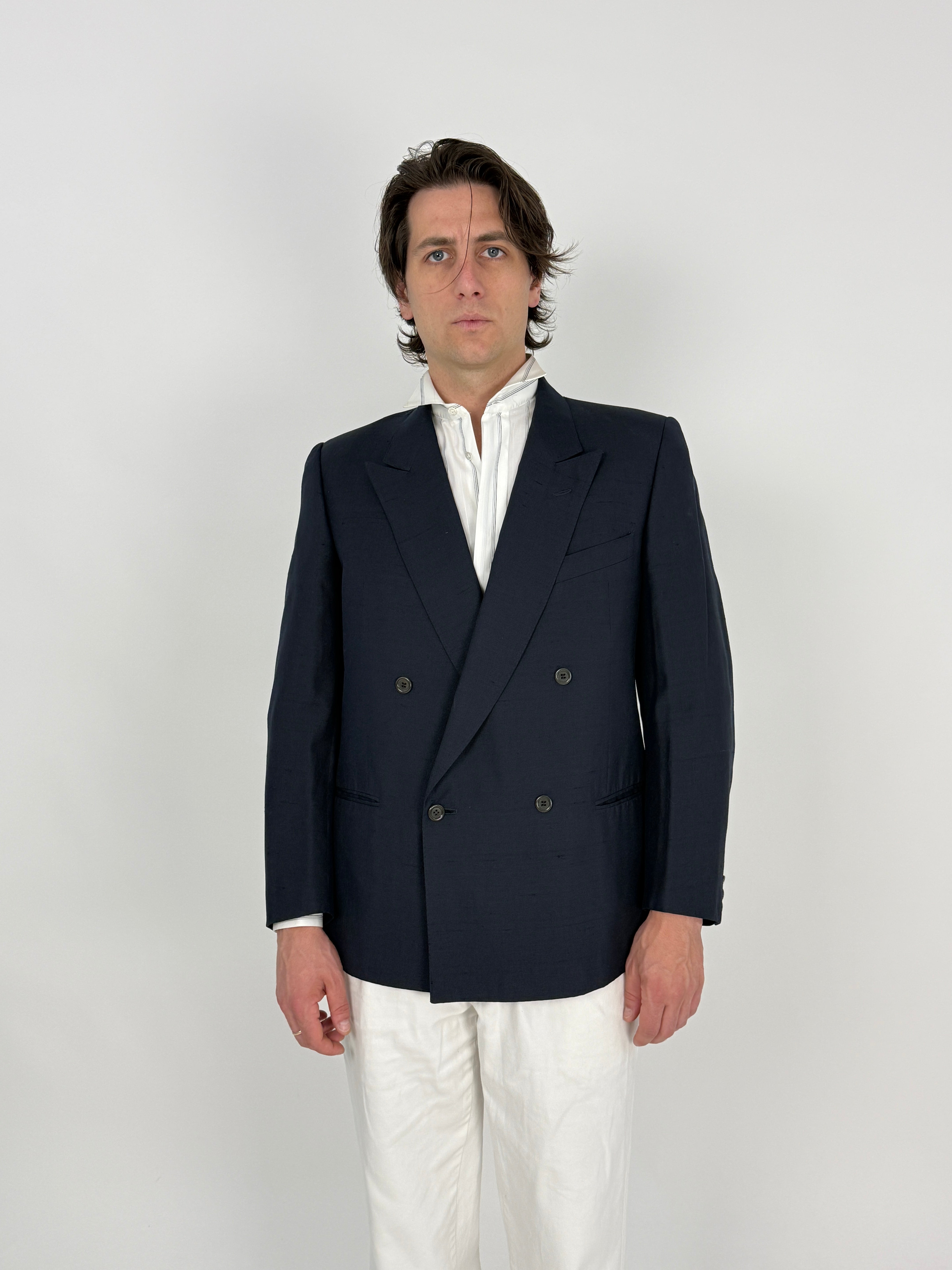 Blazer Doppiopetto Abital Pura Seta Blu Navy - Taglia 48